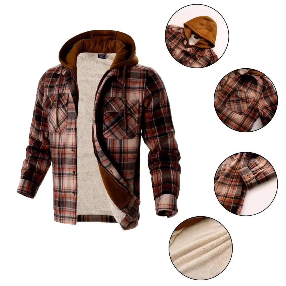 Men's Warm Plaid Berber Fleece Lined Jacket - Winter Outdoor Casual Coat for Hiking, Camping & Daily Wear