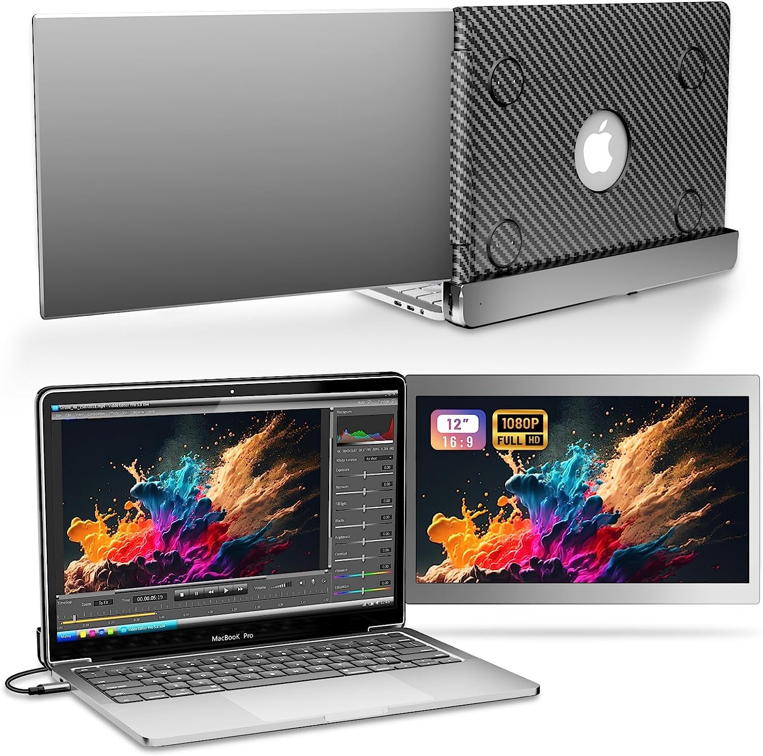 Portable Laptop Screen Extender - 13.3 Inch 1080P Full HD IPS Dual Monitor with Built-in Type-C, Speakers & Scroll Setting, Compatible with MacBook Pro/Air, Ideal for Remote Work & Gaming