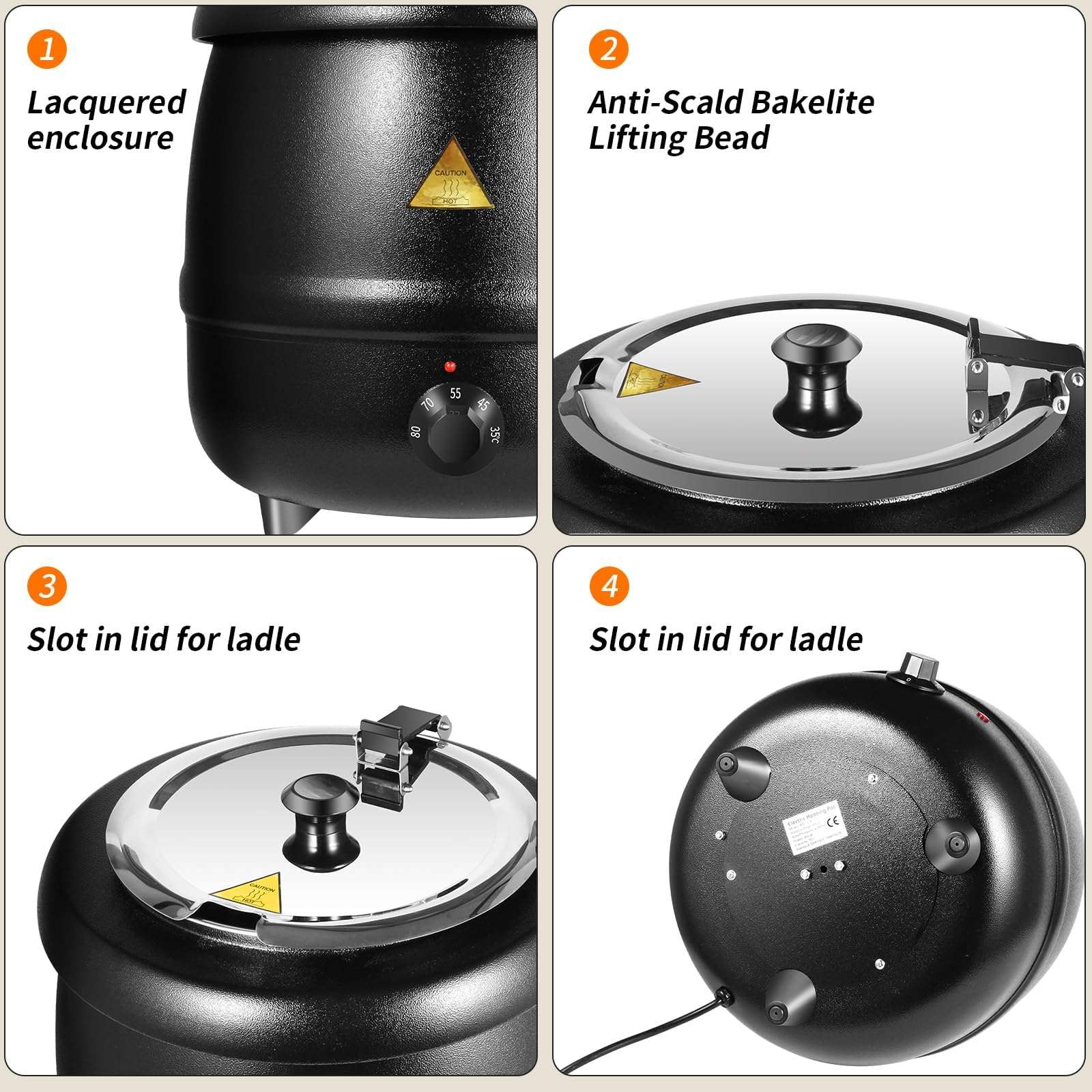 10L Commercial Electric Buffet Food Warmer - Stainless Steel Soup Warmer for Restaurants, Catering & Buffets - Keep Food Hot for Parties, Events & Large Gatherings