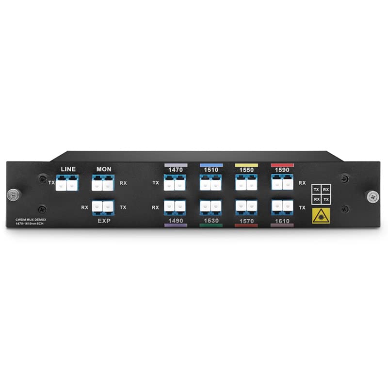 8-Channel CWDM MUX Demux Dual Fiber LGX Box (1470-1610nm) with Monitor & Expansion Port - LC/UPC Connector for Fiber Optic Network Expansion & Data Center Applications