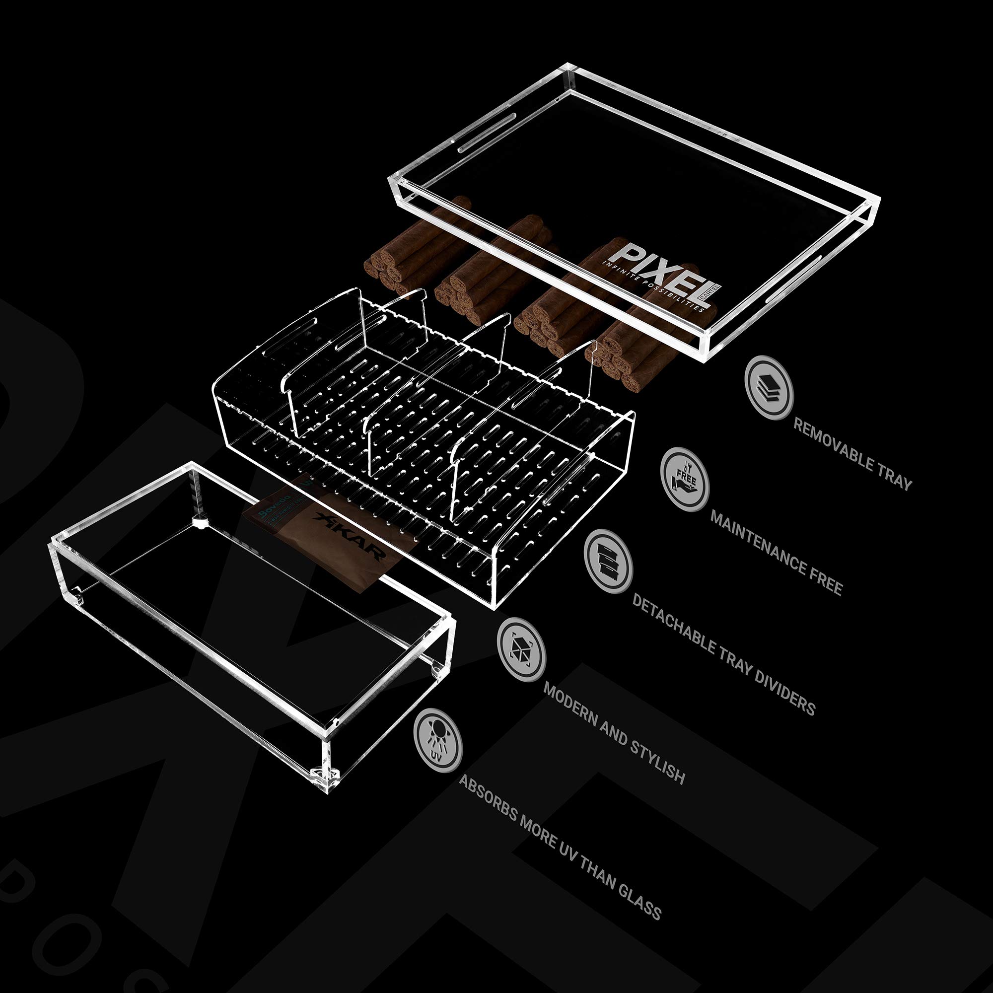 Premium Large Clear Acrylic Cigar Humidor - 50-70 Cigar Capacity | Airtight, No Seasoning Needed, Low Maintenance | Perfect for Home, Office or Gift (Cigar Storage Solution)