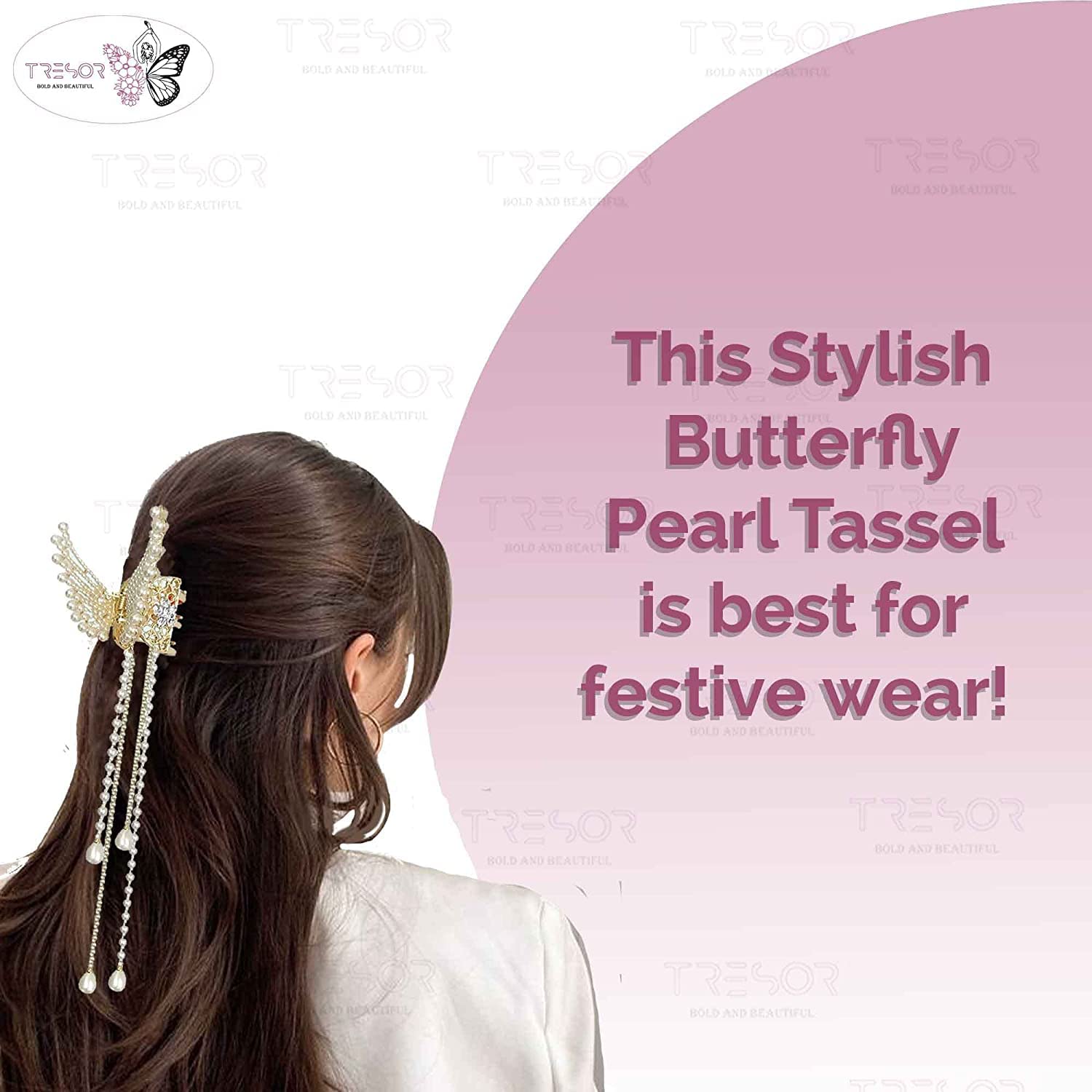 TRESOR Pearl Hair Clips for Women - Elegant Tassel Butterfly Metal Hair Claws, Stylish Hair Accessories for Parties, Weddings & Everyday Use