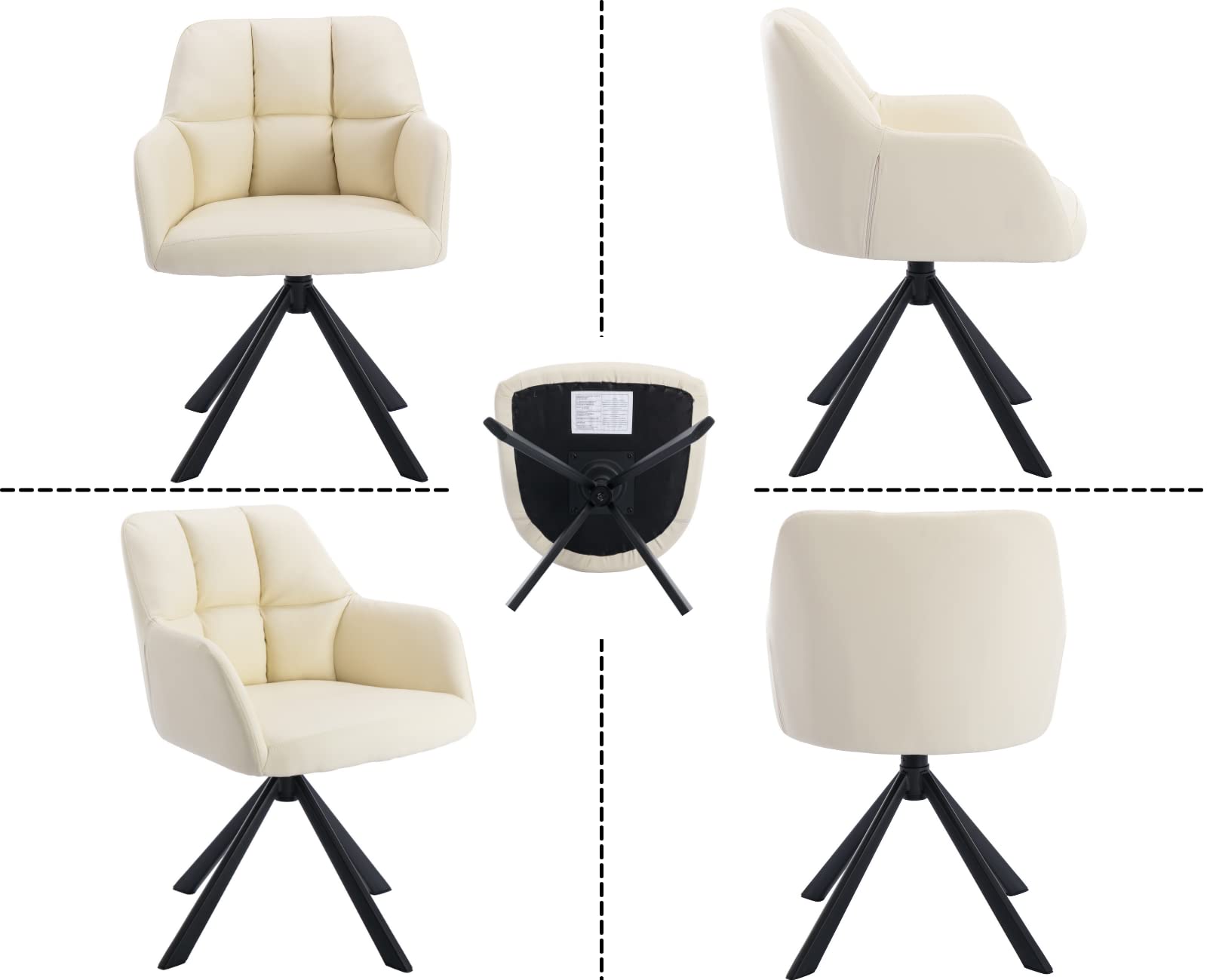 Shunzhi Ergonomic Swivel Desk Chair - PU Leather Accent Chair Without Wheels, Mid-Back Computer Task Chair with Arms for Small Spaces, Upholstered Reading Vanity Chair for Home Office, Living Room & Bedroom (Beige) - Perfect for Working, Studying & Relaxing