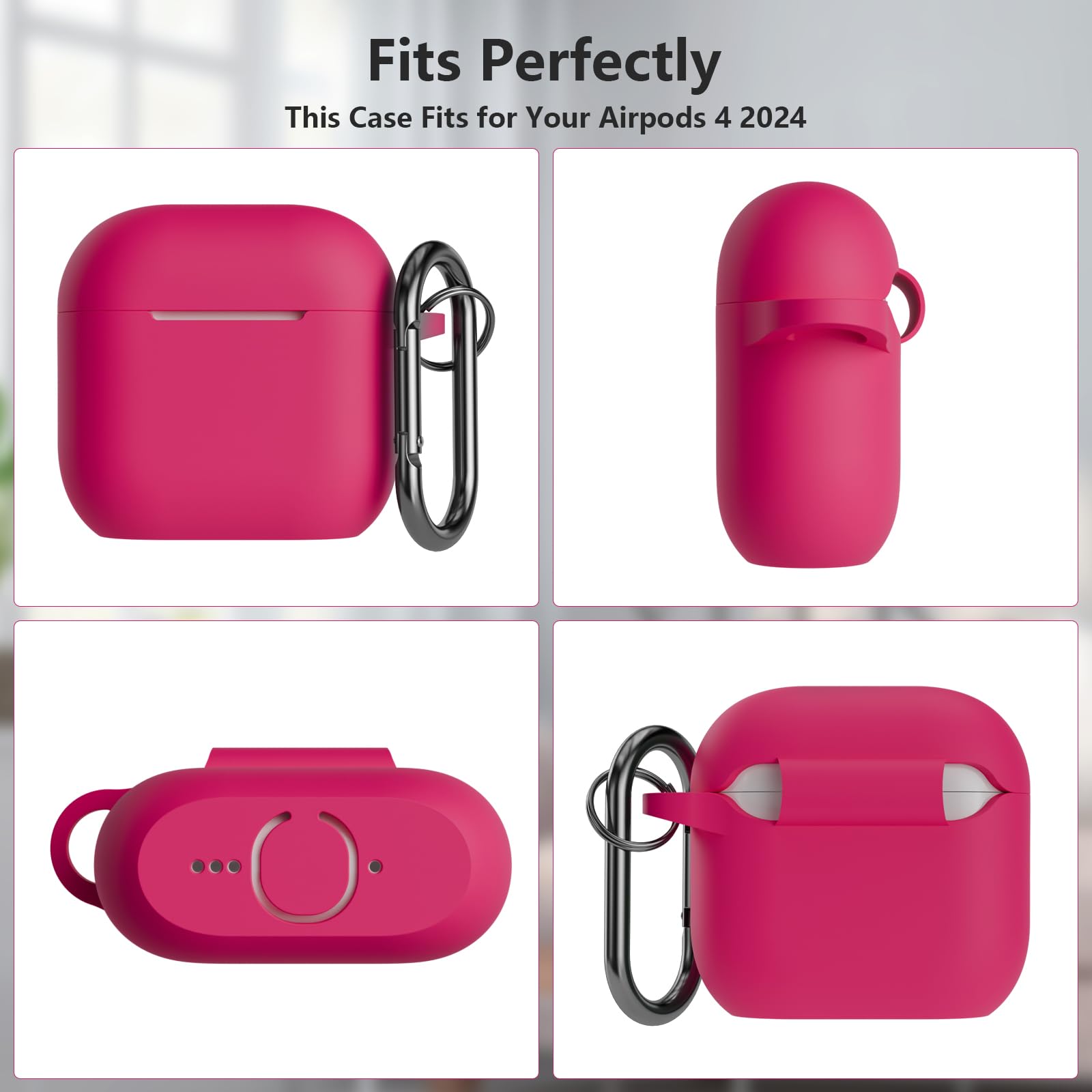 KOKOKA AirPods 4th Generation Case (2024) with Cleaning Kit - Silicone Protective Cover, Carabiner Clip & LED Indicator - Watermelon Red | Perfect for Gym, Travel & Everyday Use