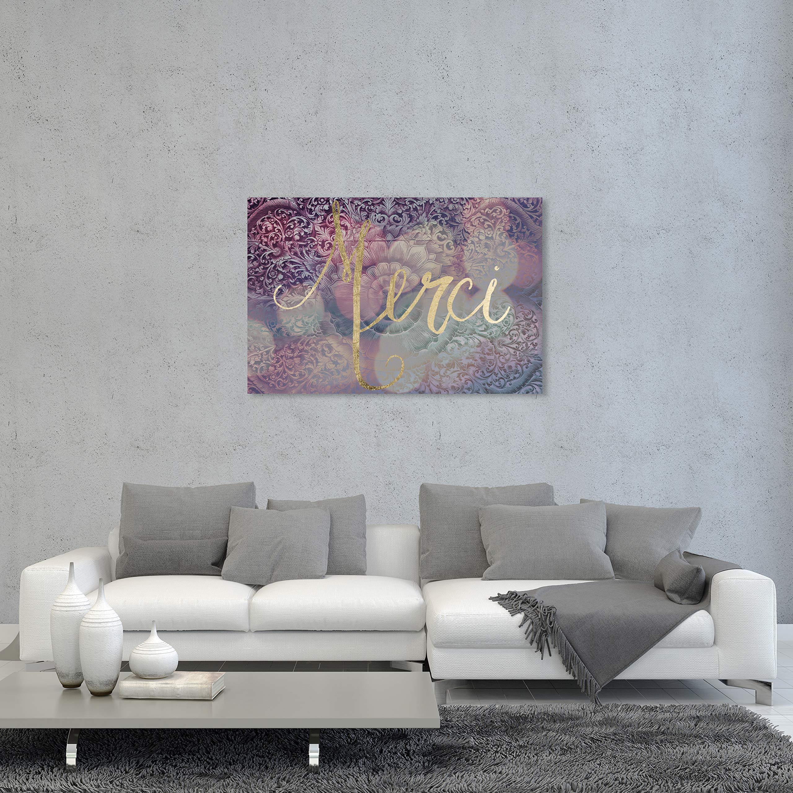 Oliver Gal Artist Co. 'Merci' Typography Wall Art Canvas Print - 36x24 Inches, Pink & Gold Home Decor for Living Room, Bedroom & Office