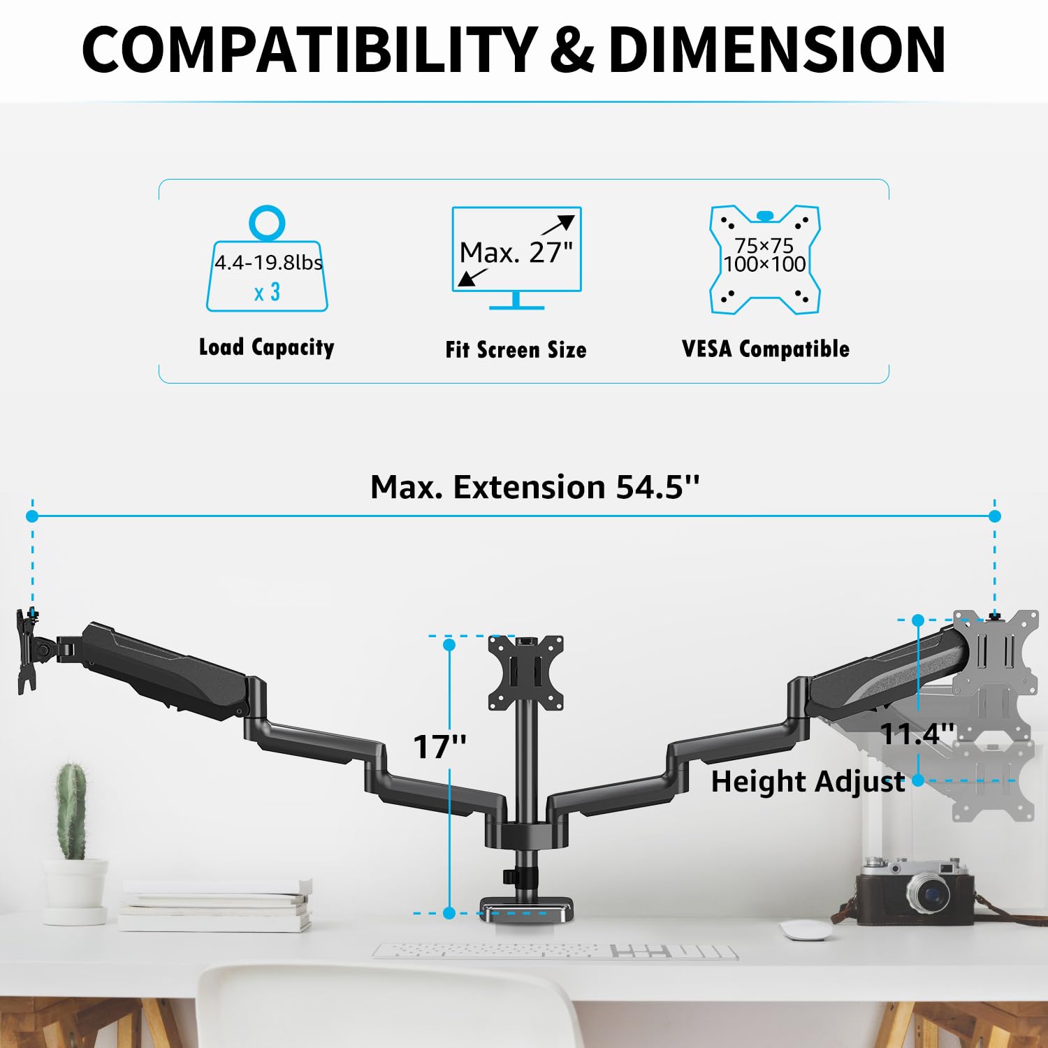 MOUNTUP Triple Monitor Stand Mount - Heavy Duty 3 Monitor Arm for 13-27