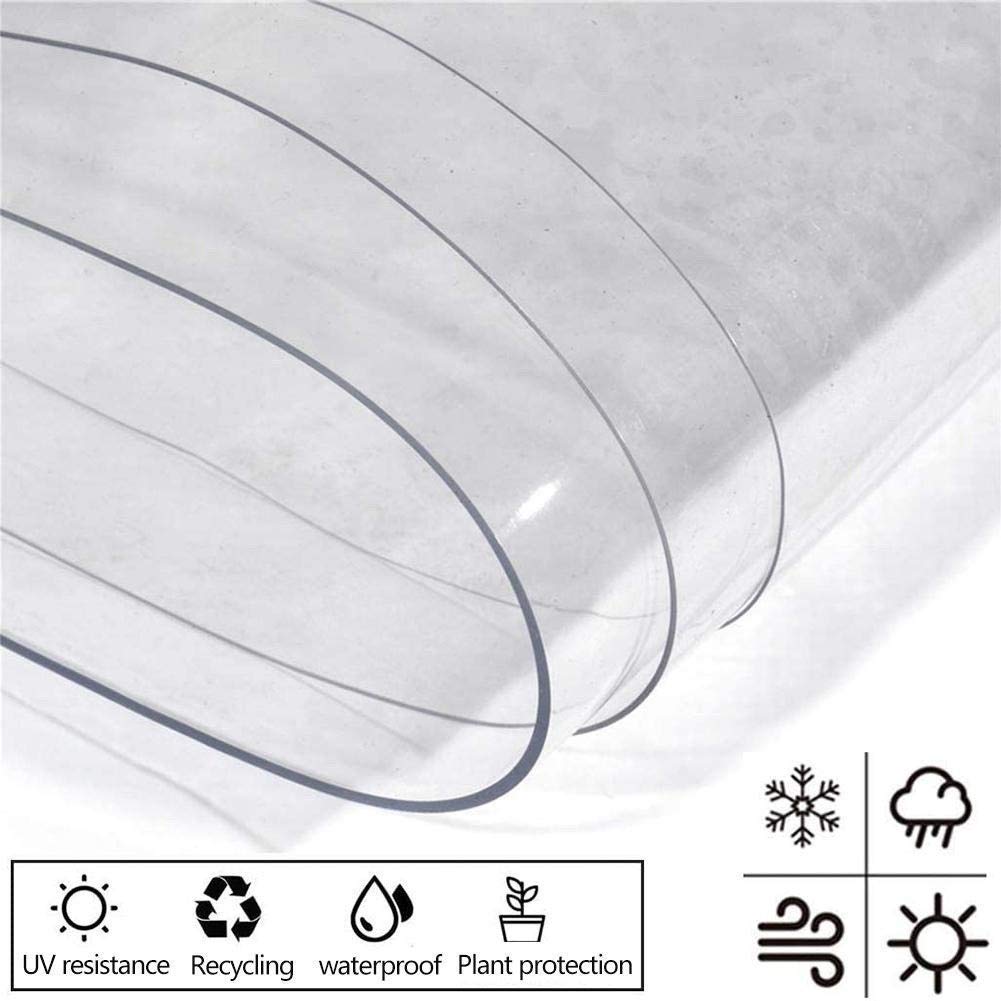 LSXIAO Heavy Duty 0.5mm Clear Gray PVC Waterproof Curtain - 2.2x2.5m Commercial Grade Transparent Tarp with Rustproof Grommets for Patio Enclosure, Balcony Awning, Car Wash Canopy & Outdoor Protection
