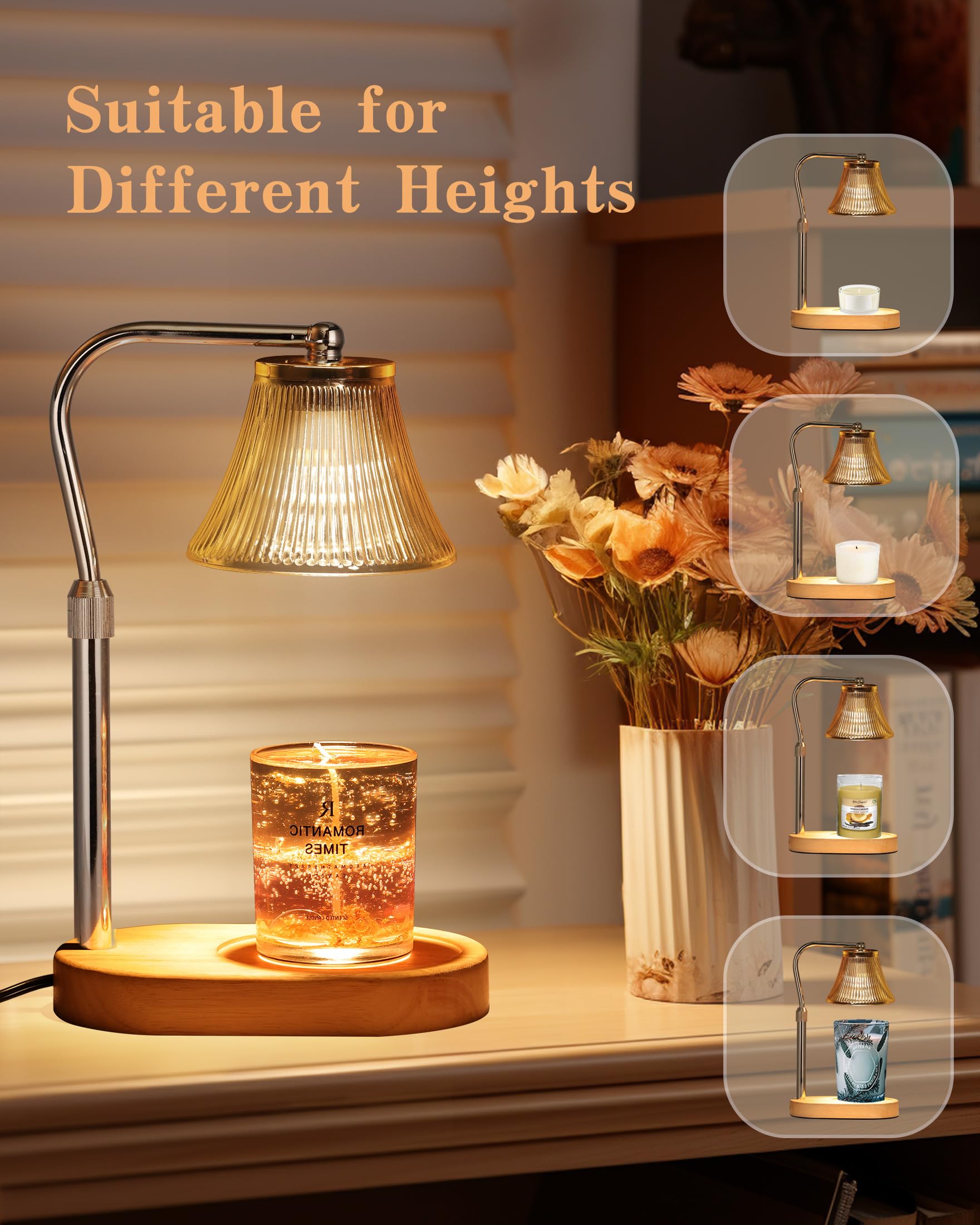 Candle Warmer Lamp with Timer & Dimmer - Adjustable Height, Includes 2 Bulbs - Perfect for Home, Bedroom Decor, Housewarming & Birthday Gifts for Women and Mom - Creates Cozy Ambiance for Relaxation, Romantic Dinners & Spa Nights
