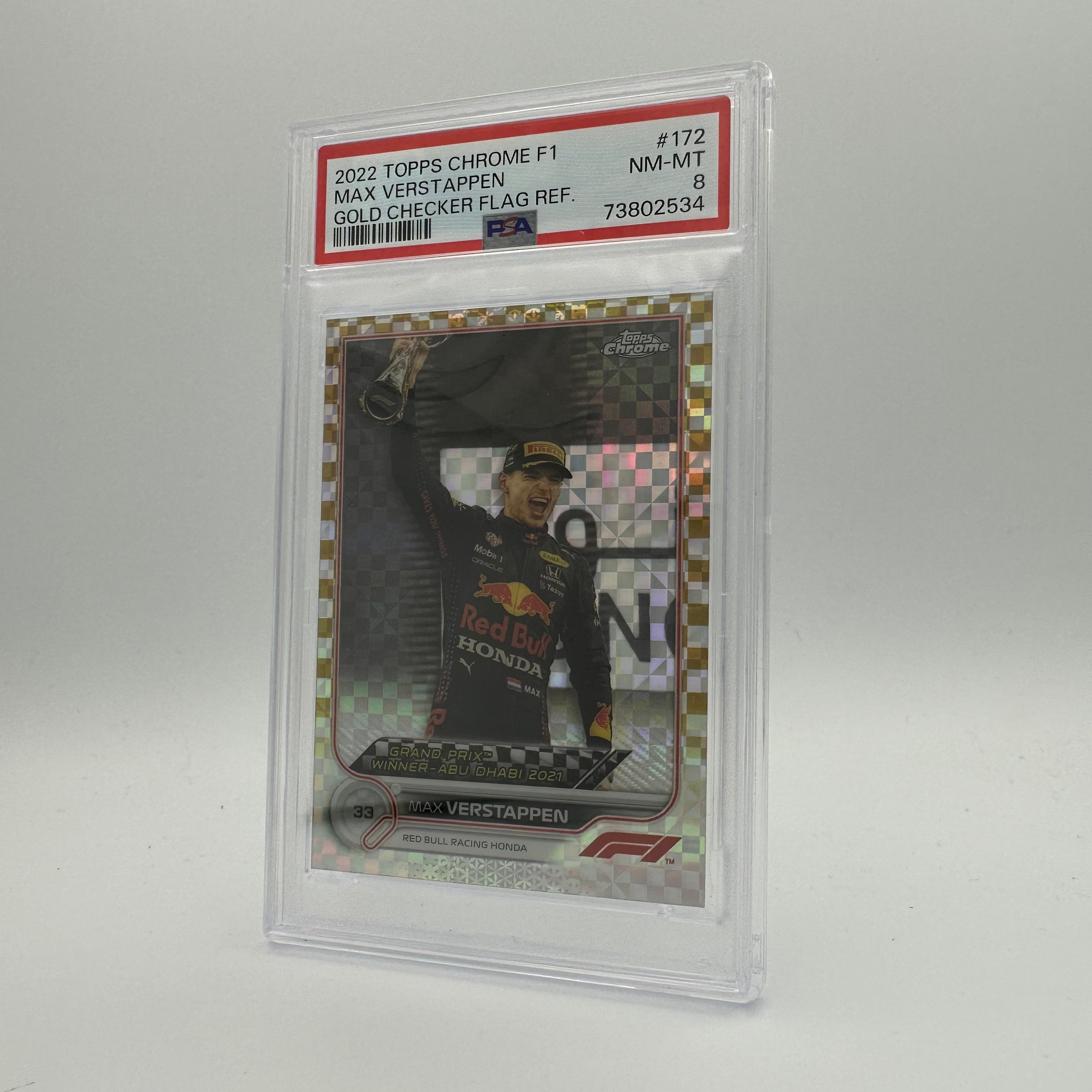 PSA 8 1/50 Max Verstappen #172 Gold Checker Flag Refractor - Rare F1 Trading Card for Collectors & Racing Fans - Perfect for Display, Investment & Memorabilia Collections