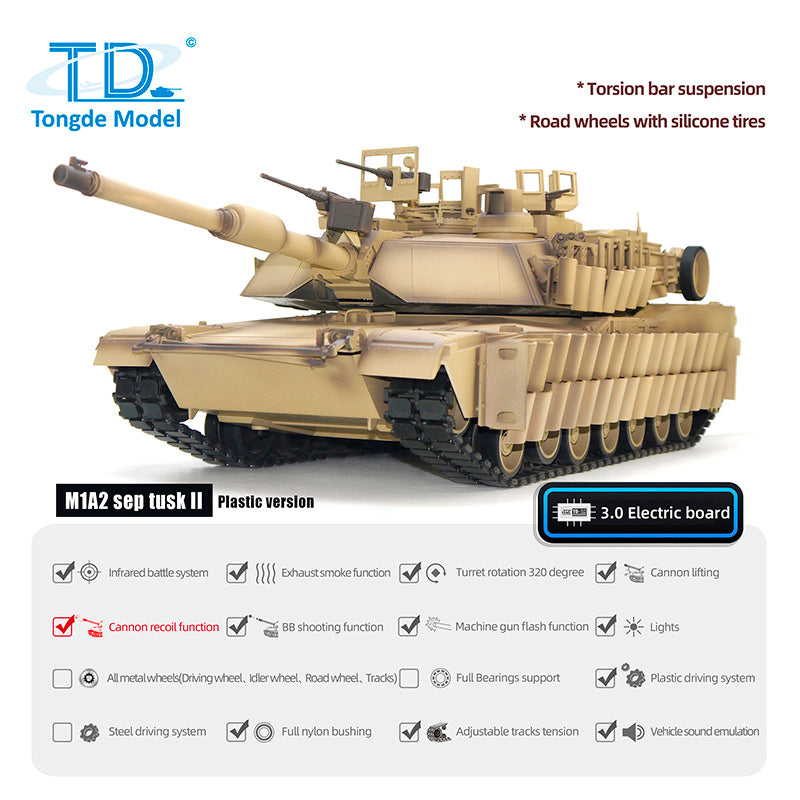 1/16 Scale Abrams M1A2 SEP TUSK II RC Battle Tank with Infrared System - Electric Remote Controlled Military Tank Model with 320 BB Unit & Barrel Recoil System - Perfect for War Simulation, Collectors & Outdoor Battle Games