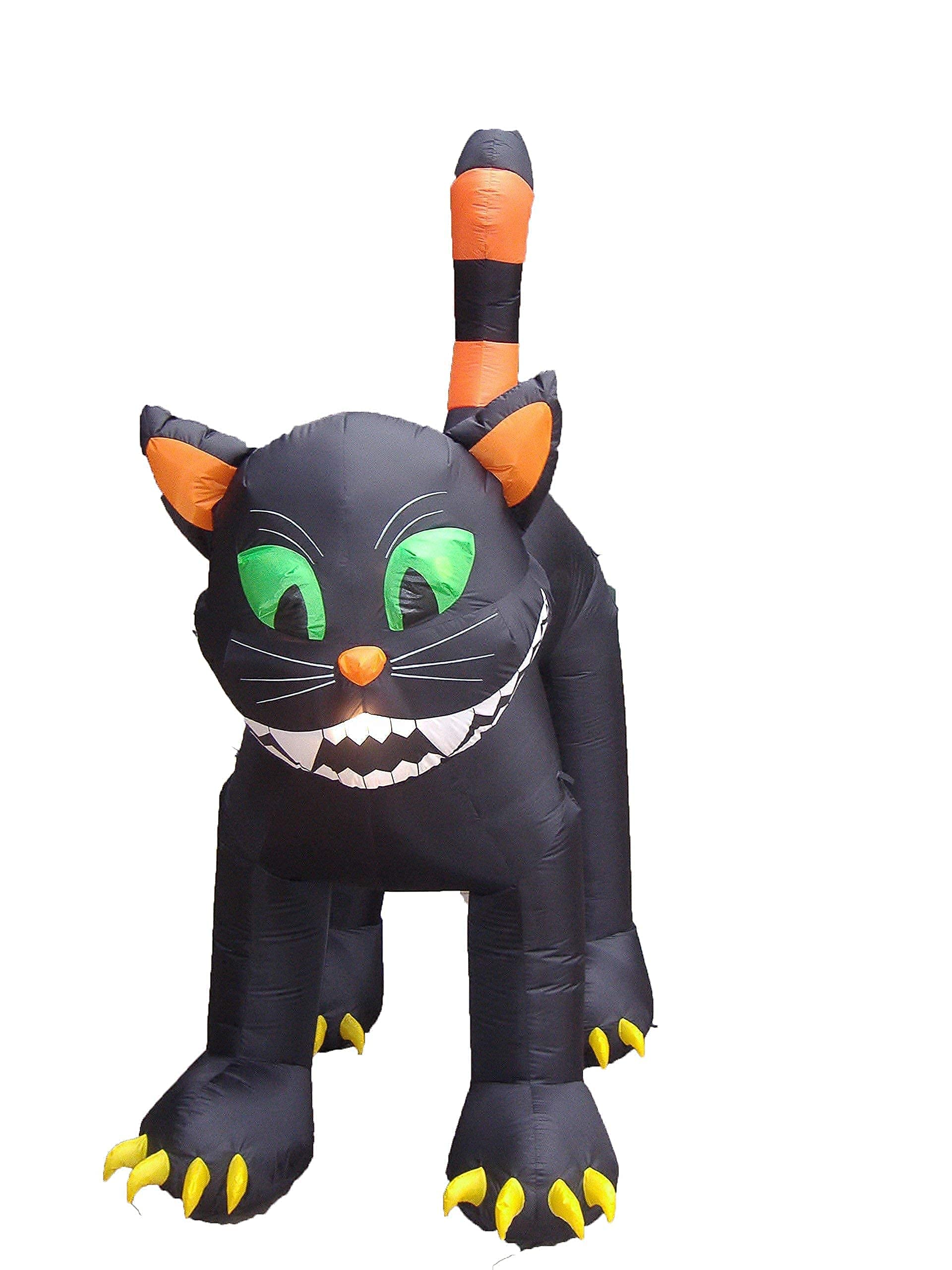 11FT Giant Animated Inflatable Black Cat & 7FT Skeleton Train Halloween Decorations Set with Ghost Tombstone & LED Lights - Outdoor Party Yard Decor for Halloween, Haunted House & Spooky Events