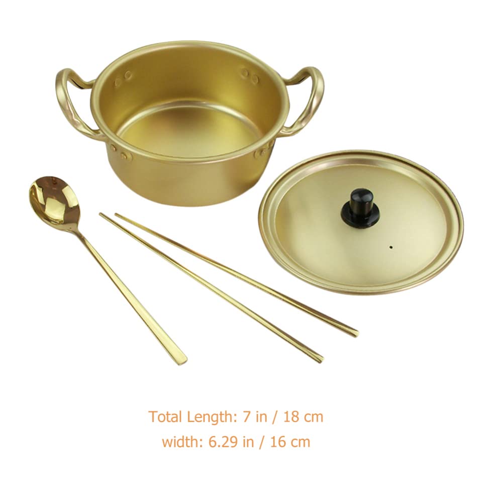 Korean Instant Noodle Pot Set - Golden Aluminum Cookware with Spoon | Hemoton Multifunctional Kitchen Accessories for Home, Picnic & Camping | Durable Korean-Style Cookware for Ramen, Soup & Hot Pot