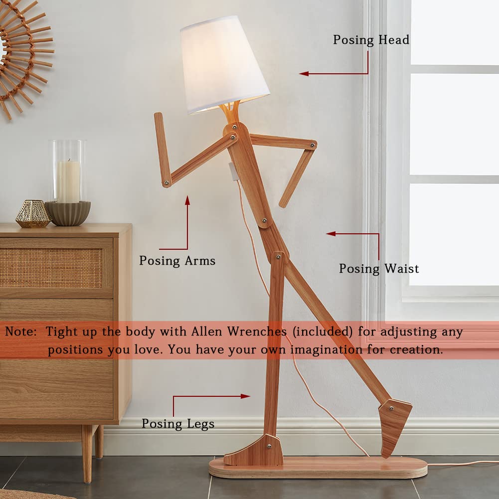 Farmhouse Tall Floor Lamp with Swing Arm Design - Wooden Reading Light for Living Room, Bedroom, Office & Dorm - Includes E26 Bulb (Ash-M) | Perfect for Nighttime Reading, Kids' Rooms & Cozy Corners