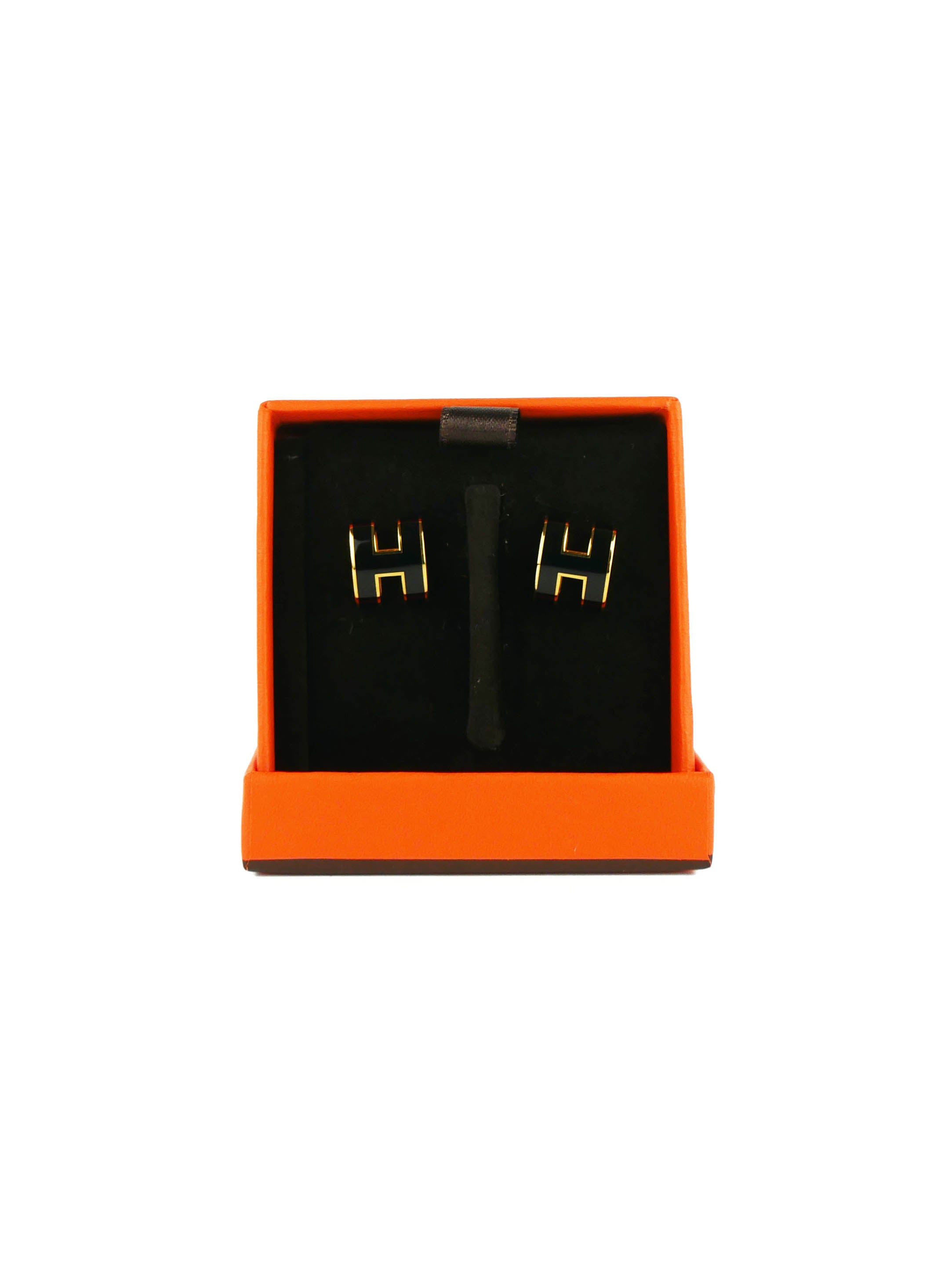 Hermes Black Pop H Earrings - Luxury Gold-Plated Hoop Earrings for Women | Perfect for Parties, Weddings & Everyday Elegance