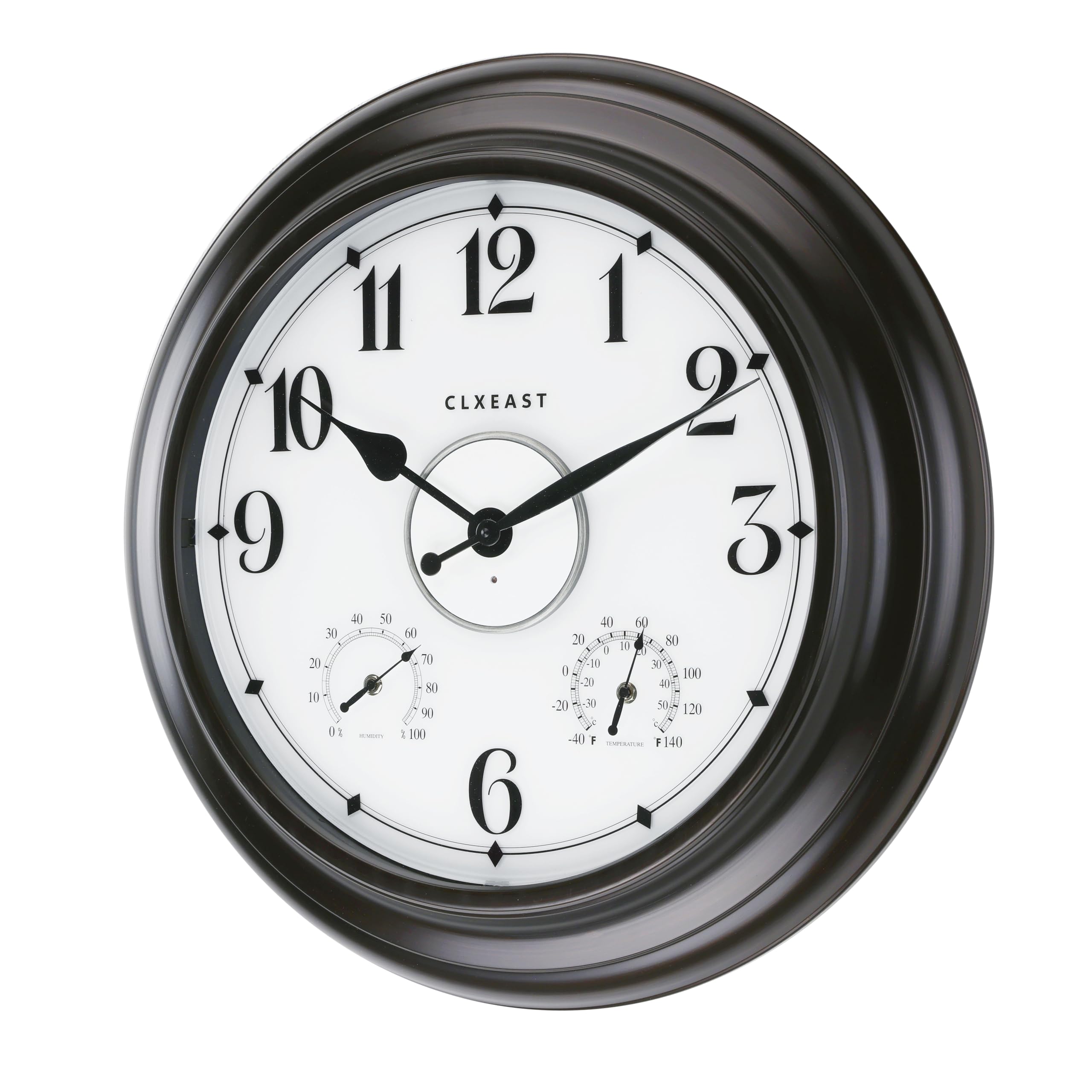 CLXEAST 24 Inch LED Outdoor Metal Clock - Waterproof, Large Lighted Wall Clock with Temperature & Humidity Display - Oil Rubbed Bronze Black - Perfect for Patio, Garden, Backyard & Easter Decorations
