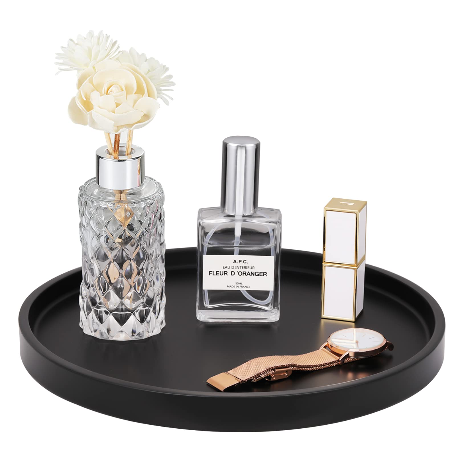 Matte Black Resin Vanity Tray for Jewelry & Cosmetics - Bathroom & Dresser Organizer