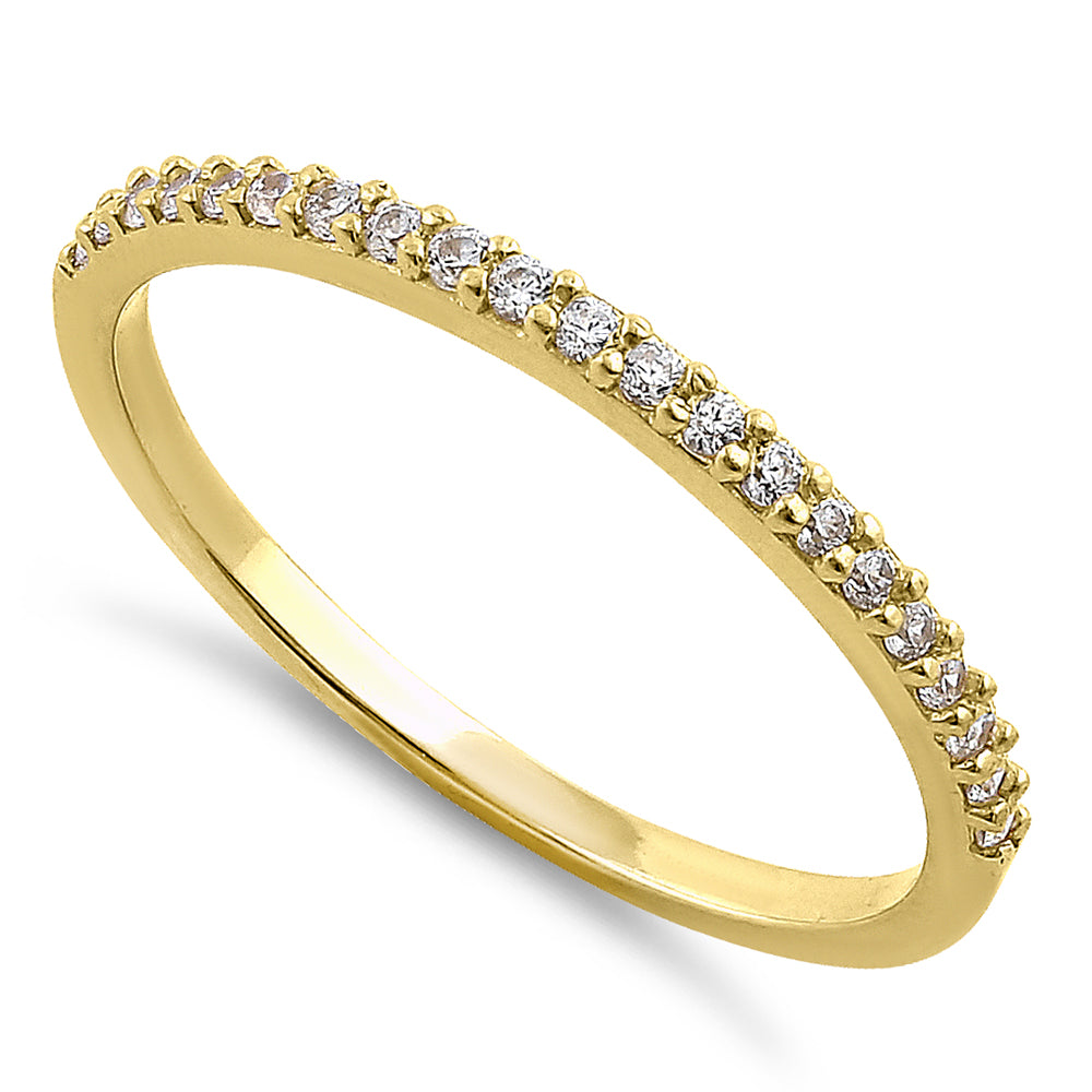 14K Solid Yellow Gold Round Cut Half Eternity Cubic Zirconia Ring for Women - Elegant Wedding Band, Anniversary Gift, or Everyday Jewelry