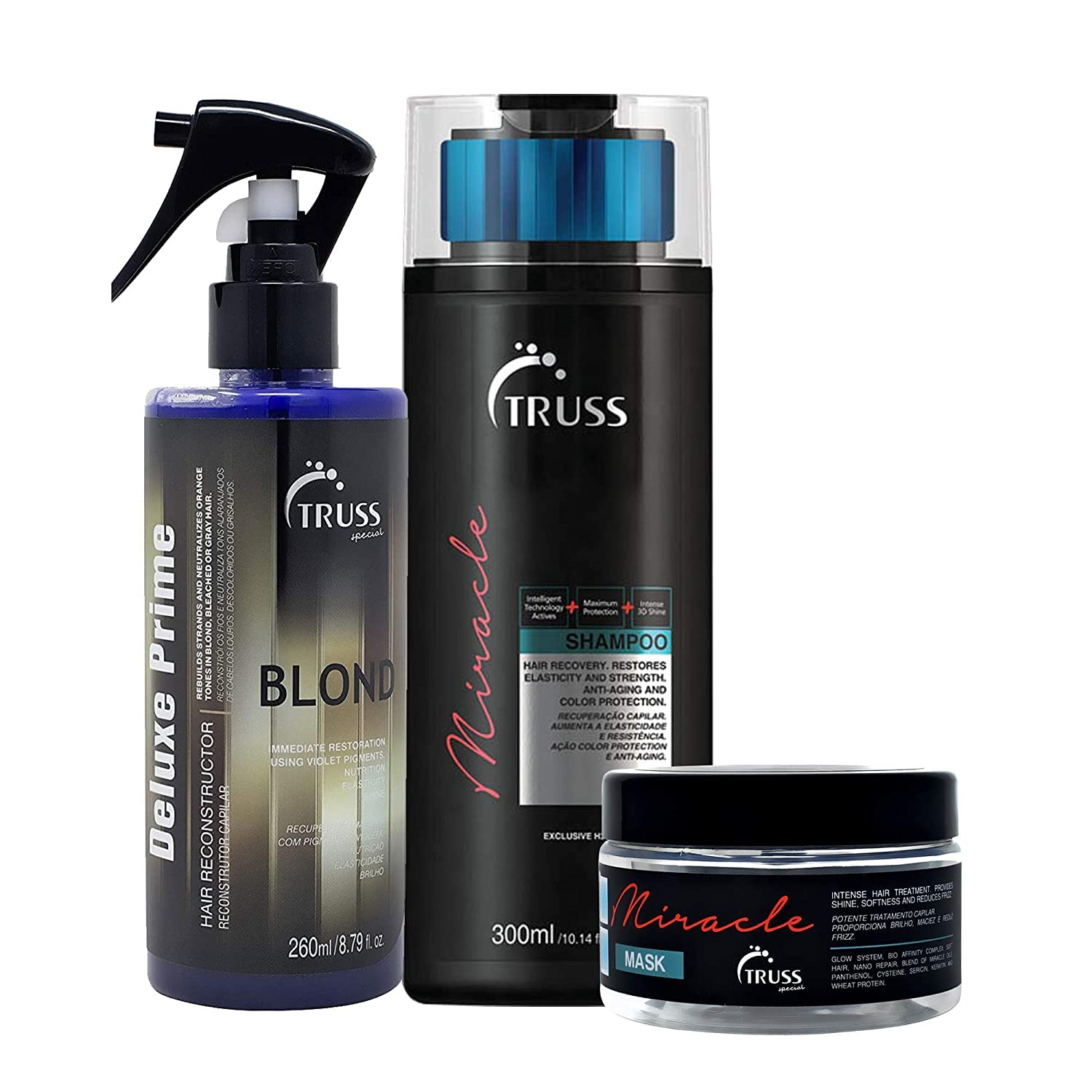 Truss Deluxe Prime Champagne Blond Hair Toner Treatment Bundle with Miracle Shampoo & Hair Mask - Salon Quality Blonde Hair Care for Color-Treated & Damaged Hair at Home