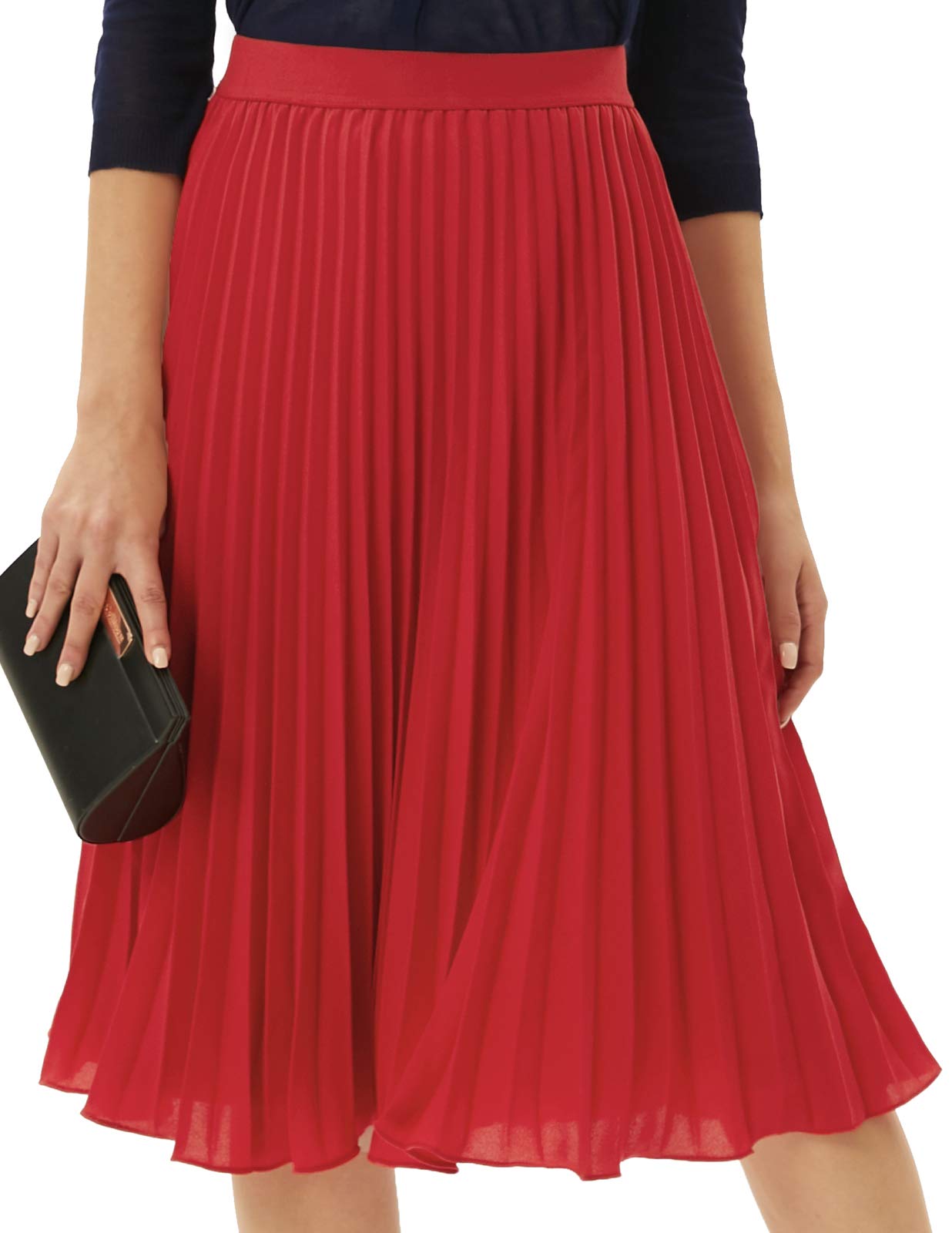 GRACE KARIN Women's High Elastic Waist Pleated Chiffon Skirt - Midi Swing A-Line Skirt for Casual Wear, Office & Party Outfits