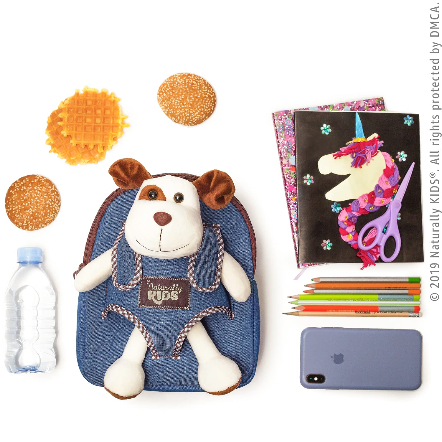 Naturally KIDS Dog Backpack - Cute Plush Dog Toy for Toddlers 2-5 Years Old | Perfect Gift for Boys & Girls | Great for Travel, Daycare & Pretend Play