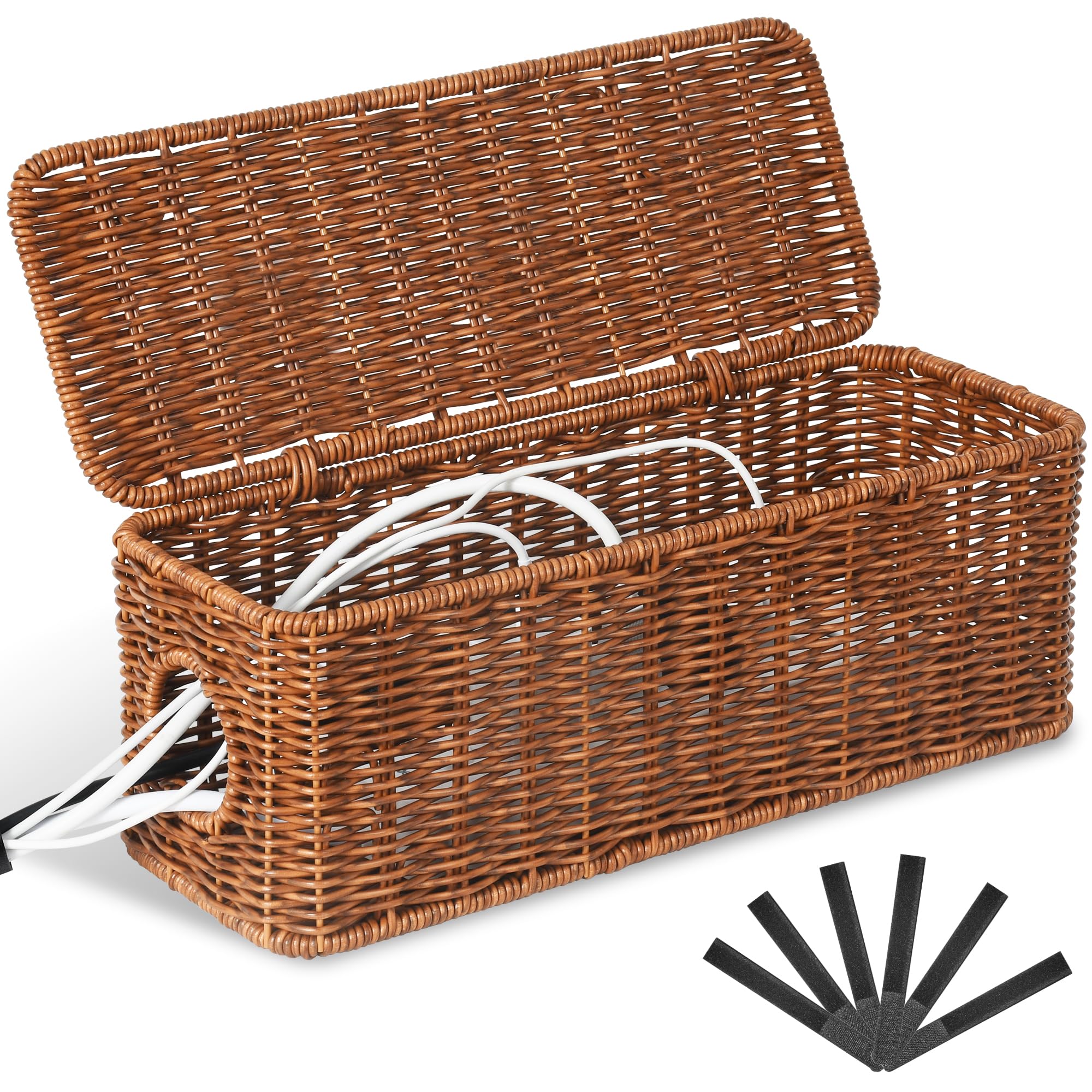 Handmade Rattan Cable Management Box with 2 Open Slots - Orapoke Cord Organizer for TV, Computer, Router & Power Strip - Under Desk Wire Hider for Office & Home Organization (Perfect for Living Room, Bedroom & Workspace)