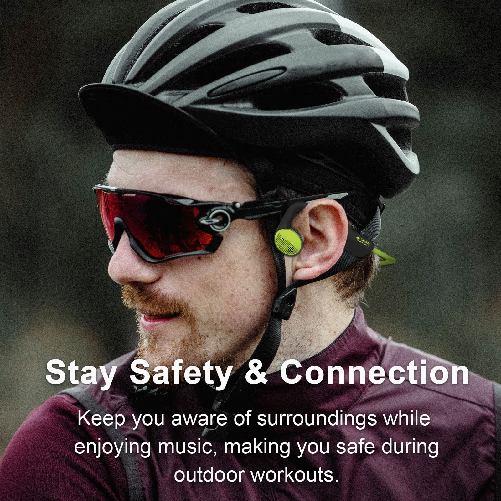Open Ear Bluetooth Headphones 5.2 with Microphone - Wireless Air Conduction Sport Earphones for Running, Cycling, Driving - 24H Playtime & Sweatproof - Perfect for Workouts, Commuting & Outdoor Activities (Grey & Green)