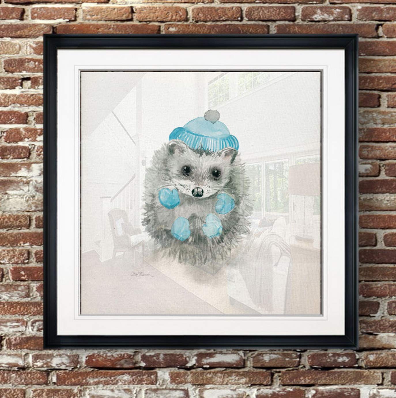 Christmas Hedgehog Nursery Decor - Animal Wall Art Abstract Painting for Kids Room, Giclee Canvas Prints | Perfect for Holiday Home Decor & Baby Shower Gifts