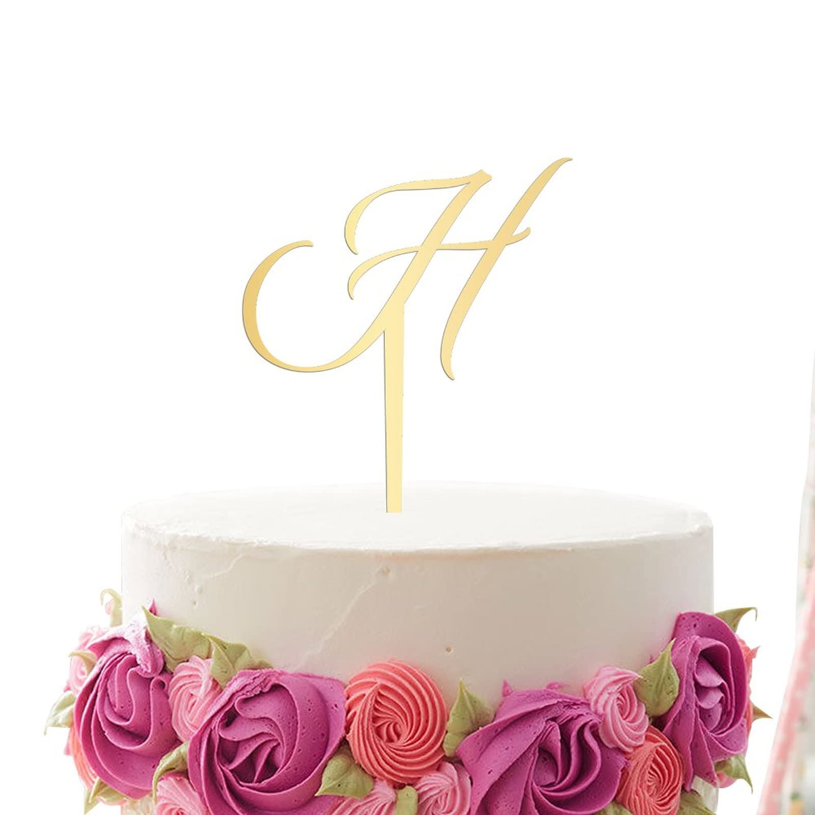 Personalized Acrylic Glitter Gold Letter H Cake Topper - Rustic Wedding, Anniversary, Engagement Party Decor - Custom Initials for Cakes, Cupcakes & Desserts - Perfect for Celebrations & Special Occasions