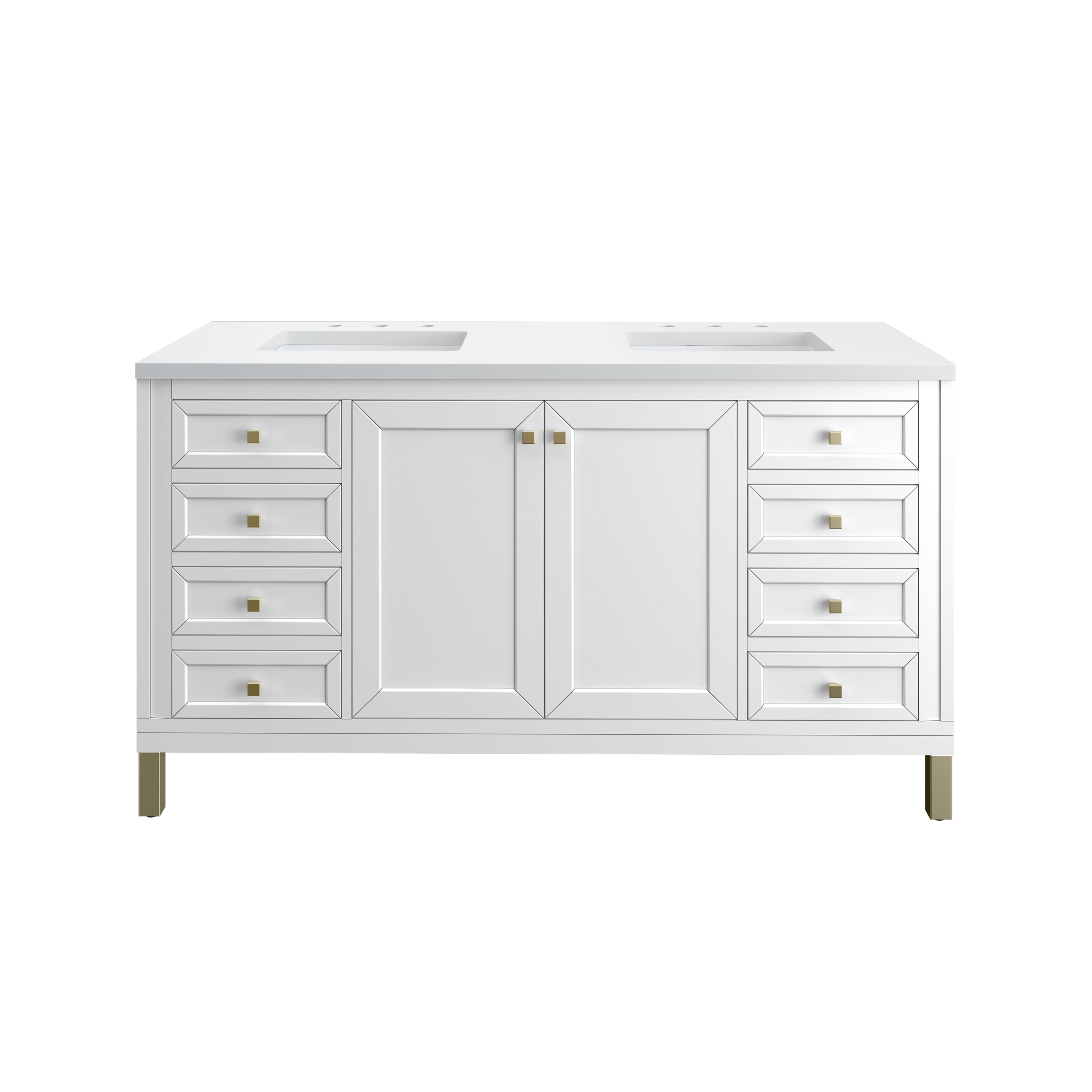 Chicago 60-Inch Double Bathroom Vanity with White Zeus Quartz Top - Glossy White Finish for Modern Bathrooms | Perfect for Master Bath, Guest Bath & Home Renovation