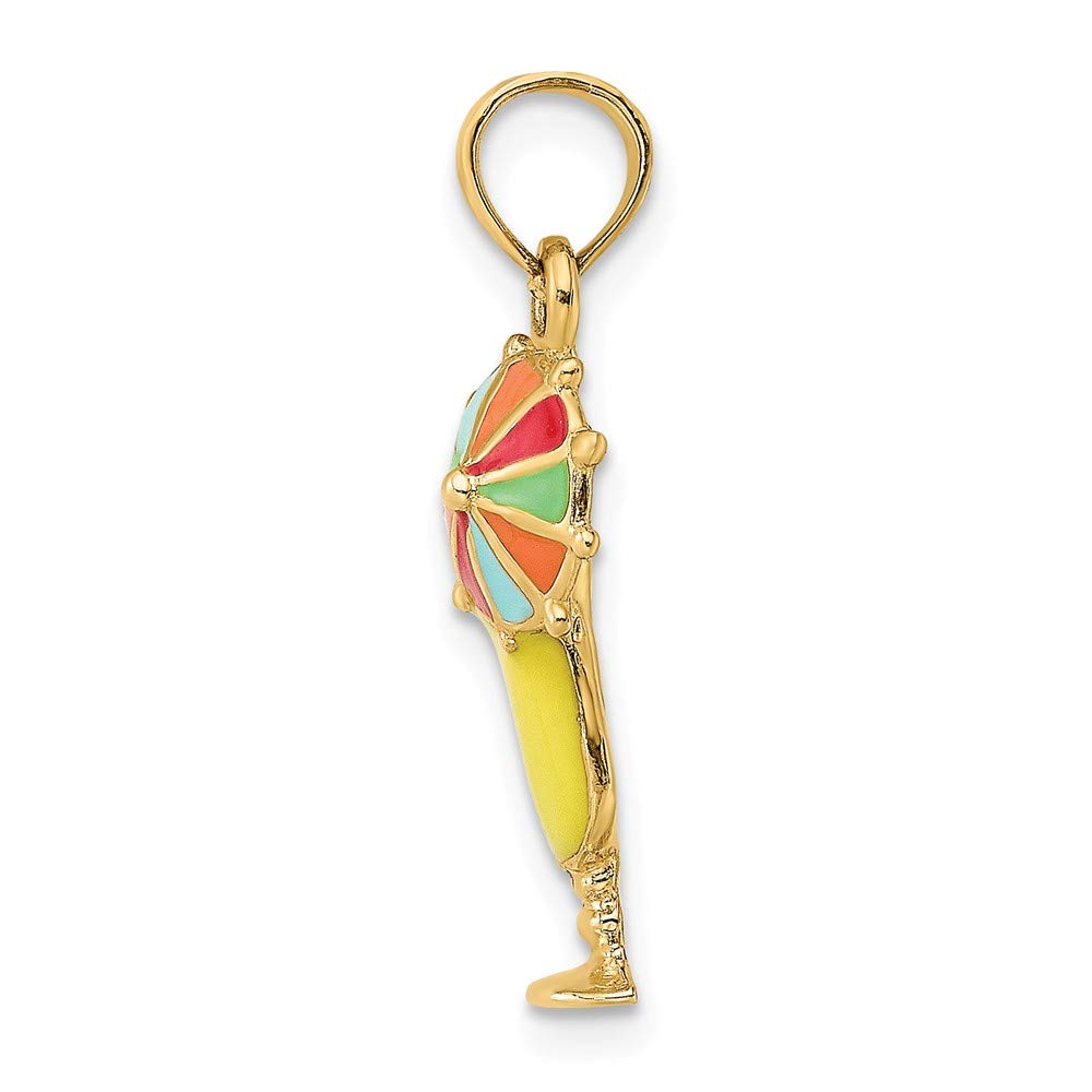 14K Yellow Gold Tropical Drink Pendant with Colorful Umbrella Charm - 0.68 x 0.39 Inch Dainty Jewelry for Summer Parties, Beach Vacations & Tropical Themed Events