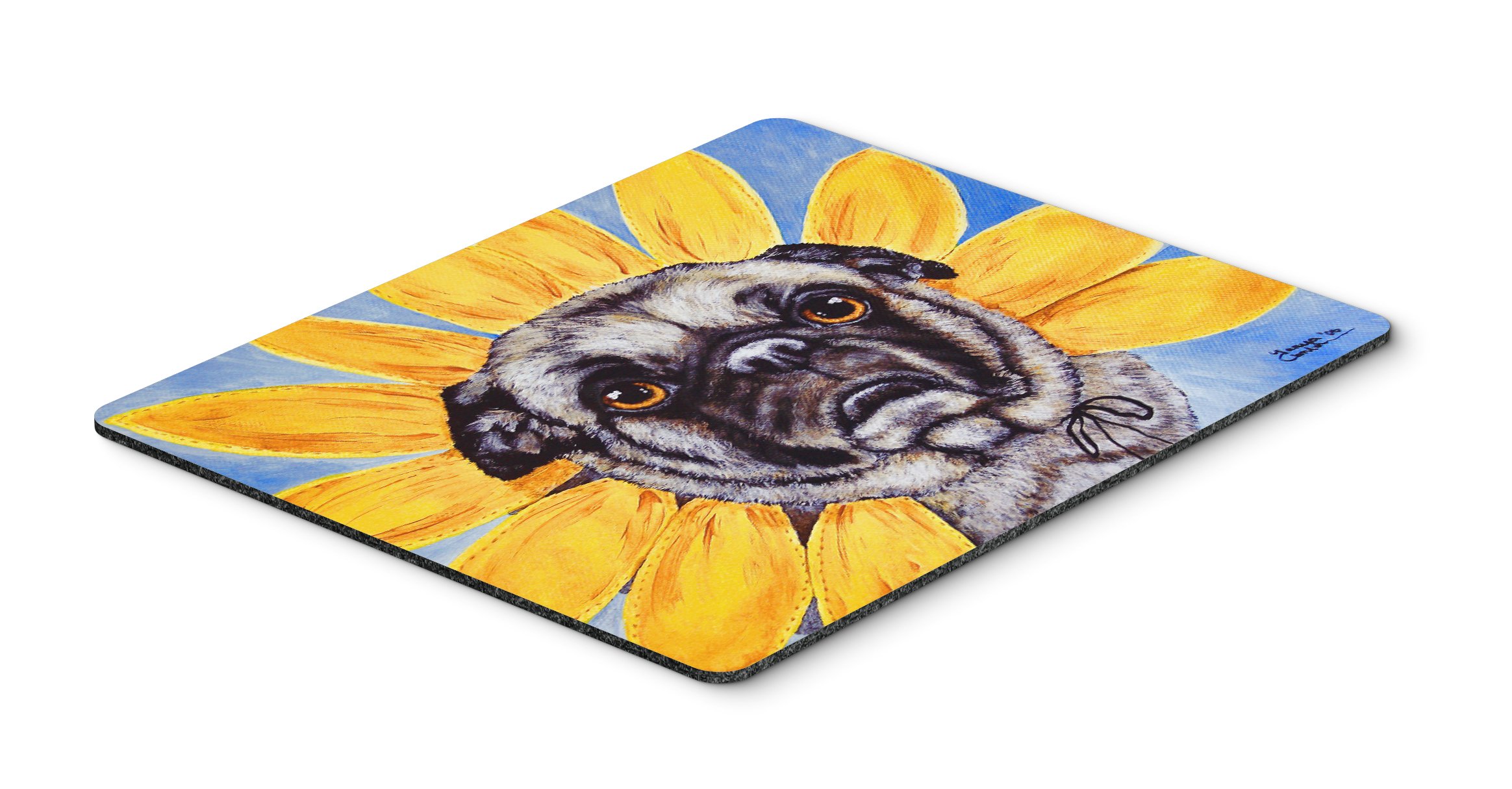 Caroline's Treasures AMB1058MP Sunflower Pug Mouse Pad - Large Washable Non-Slip Desk Mat for Home Office, Gaming & Computer Work | Perfect for Laptops, Hot Pads & Trivets | Cute Kitchen & Workspace Decor