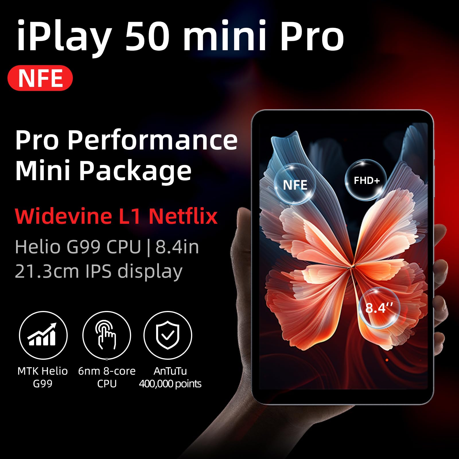 Android 13 Tablet 8.4 Inch - Octa-Core Processor, 1920x1200 HD Display, 5MP Dual Camera, 4G LTE WiFi, GPS, Bluetooth 5.0, 4000mAh Battery, 8GB RAM 256GB Storage - Perfect for Gaming, Streaming & Productivity on the Go