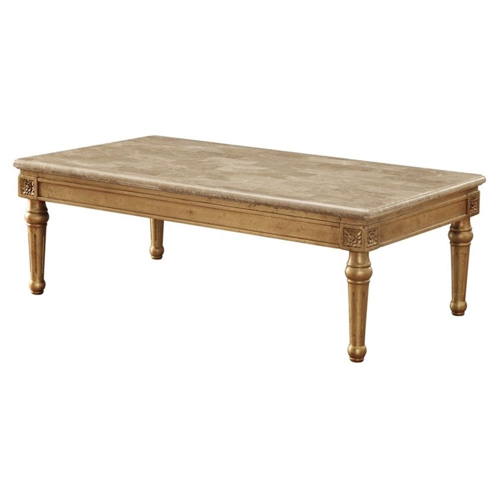 Acme Daesha Rectangular Marble Top Coffee Table in Antique Gold - Modern Living Room Centerpiece for Home Decor