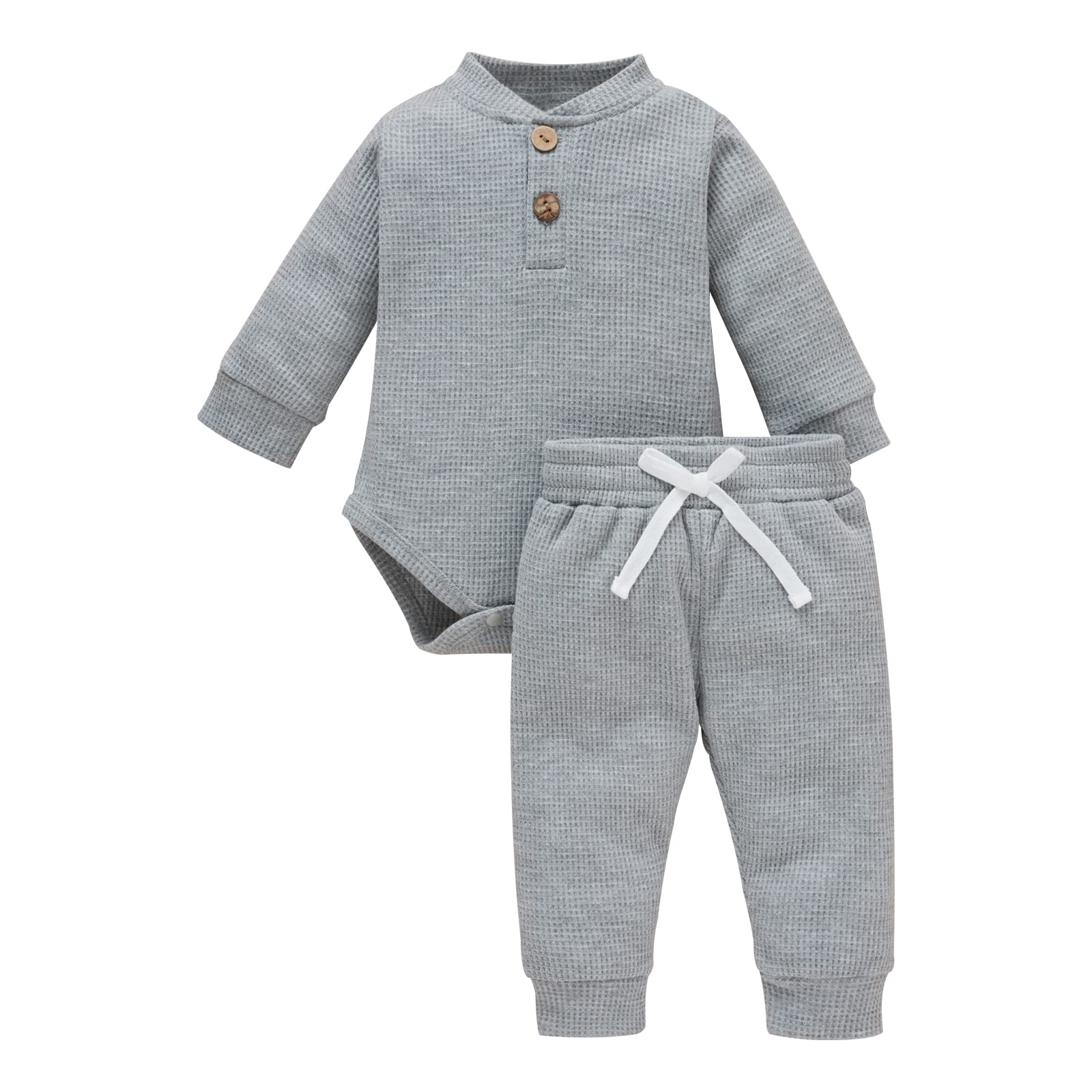 Winter Newborn Baby Clothes Set – Unisex Cotton Waffle Grid Button-Up Top & Pants (2PCS) | Soft & Warm Infant Outfits for Boys & Girls | Perfect for Daily Wear, Photo Shoots & Gifts