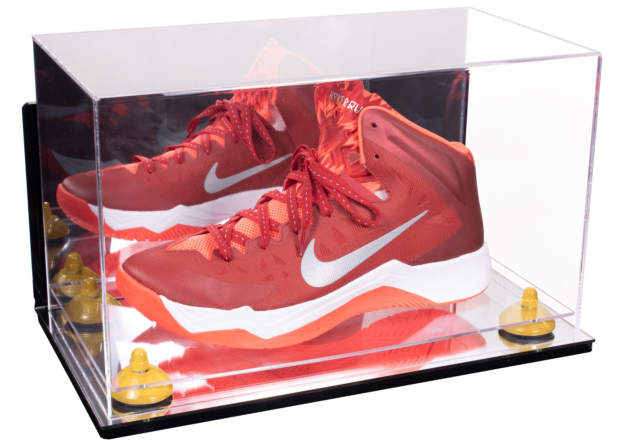 Acrylic Large Shoe Display Case for Basketball Shoes, Soccer Cleats & Football Cleats - Wall Mountable with Mirror Base & Yellow Risers (V11/A013) - Perfect for Sneaker Collection Display, Sports Memorabilia Showcase & Home Decor