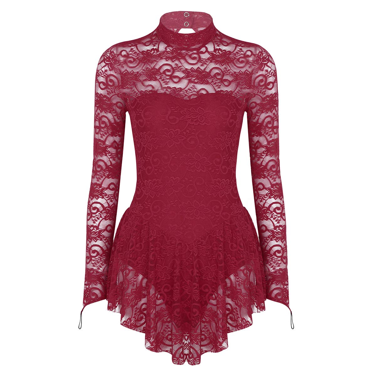 YOOJIA Women's Floral Lace Ballet Dance Dress with Fingerpoint Sleeves - Elegant Figure Skating Leotard for Performance & Practice | Perfect for Ballet, Ice Skating, Dance Competitions & Recitals