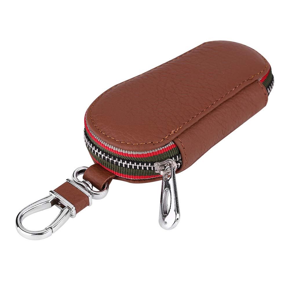 Dweekiy Universal PU Leather Car Key Chain Holder - Zipper Key Case Storage Bag for Auto Keys (Brown) | Durable & Stylish Key Organizer for Men & Women | Perfect for Home, Office, and Travel Use