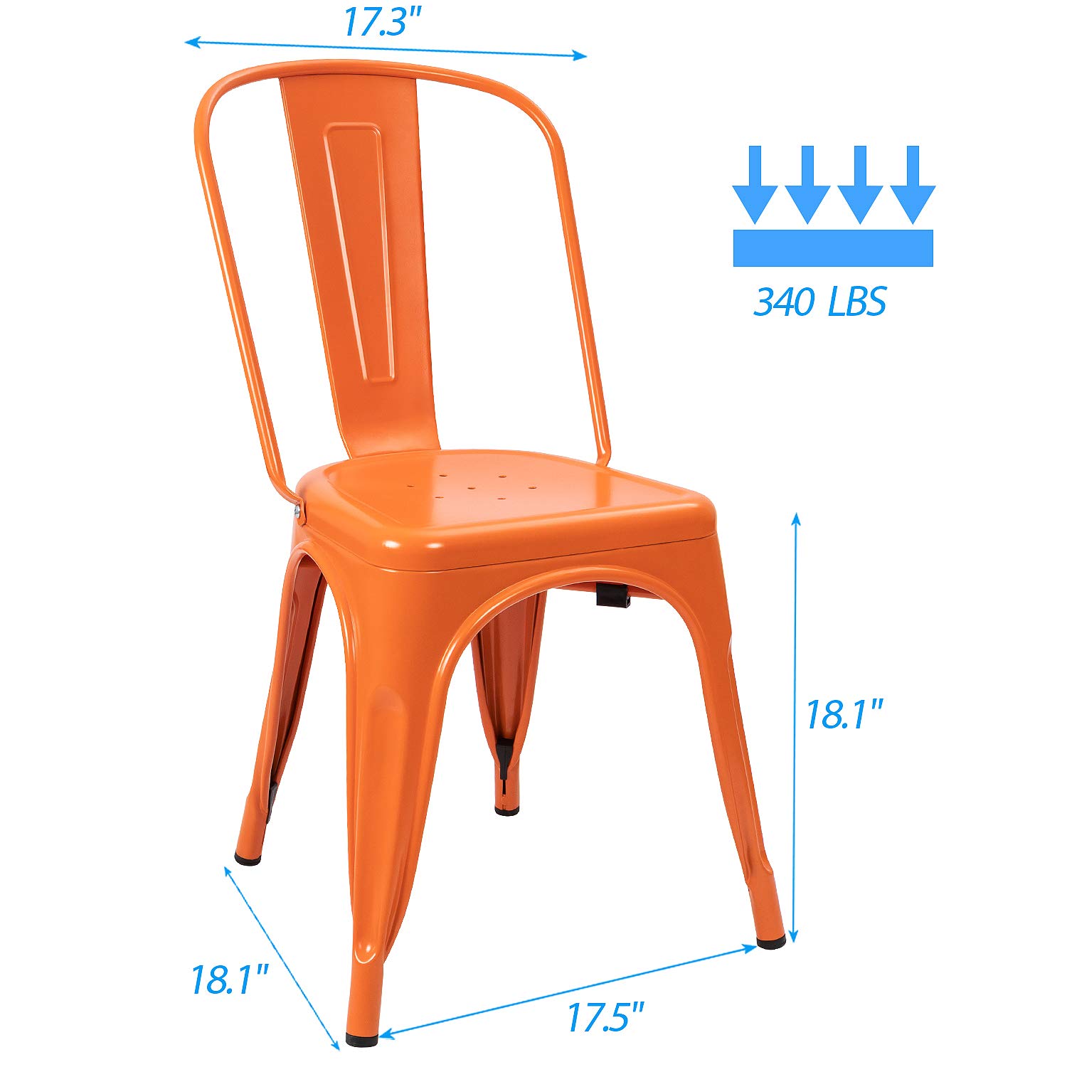 Devoko 4-Piece Stackable Metal Indoor-Outdoor Dining Chairs - Distressed Orange Kitchen & Side Chairs with Back Support | Perfect for Patio, Restaurant, Cafe & Home Dining