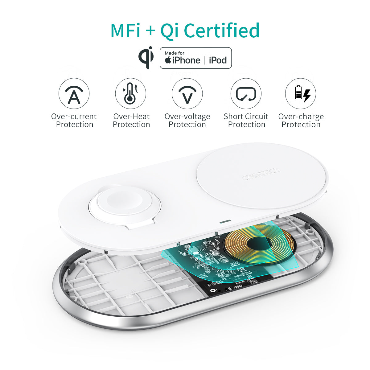 CHOETECH T317 MFi Certified 2-in-1 Wireless Charging Station with Foldable Watch Stand - 10W/7.5W Fast Charger for iPhone & Apple Watch - Perfect for Bedside, Office & Travel Use