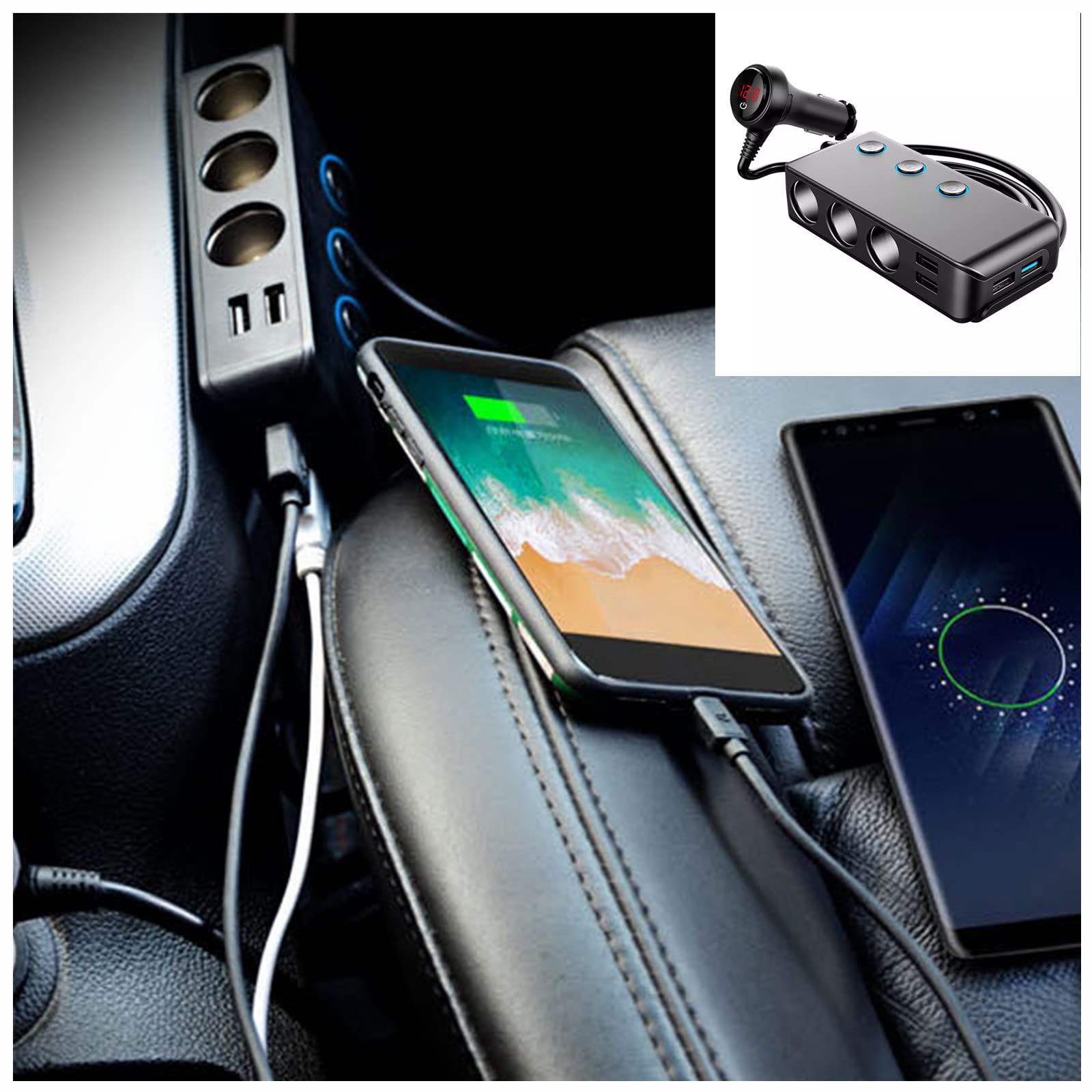 120W Quick Charge 3.0 Car Cigarette Lighter Splitter - 3-Port QC3.0 Fast Charger with LED Voltmeter & Power Switch | For Smartphones, Tablets & GPS Devices in Cars, Trucks & RVs