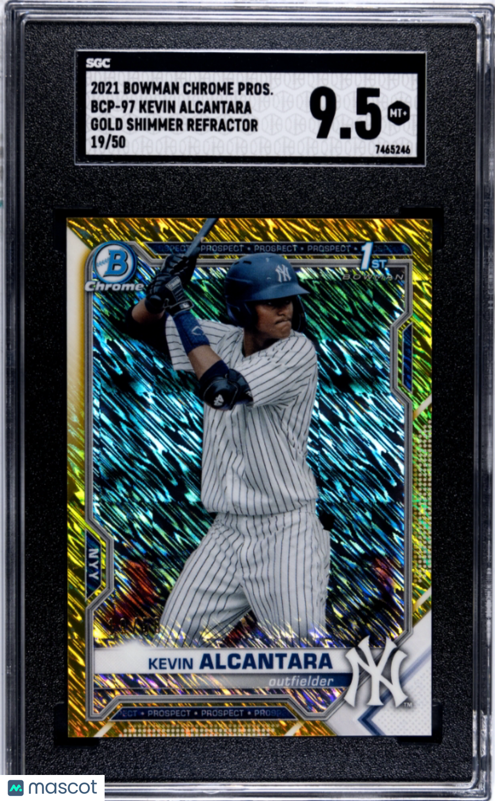 2021 Bowman Chrome Kevin Alcantara Gold Shimmer Refractor /50 #BCP 97 SGC 9.5 Mint Condition - Rare Baseball Card for Collectors & Investors - Perfect for Display, Trading, and Portfolio Diversification