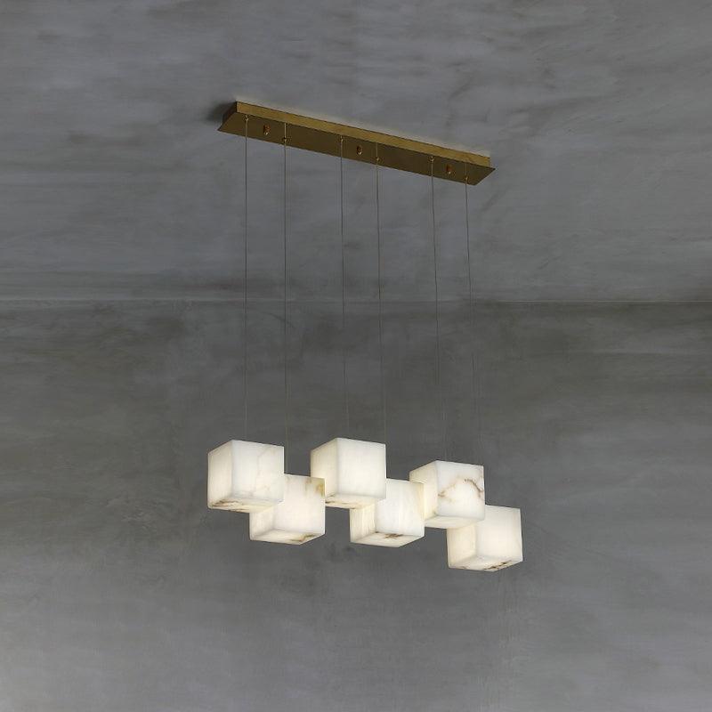 Elegant Alabaster Box Chandelier - Modern Crystal Ceiling Light Fixture for Dining Room, Living Room & Bedroom Lighting