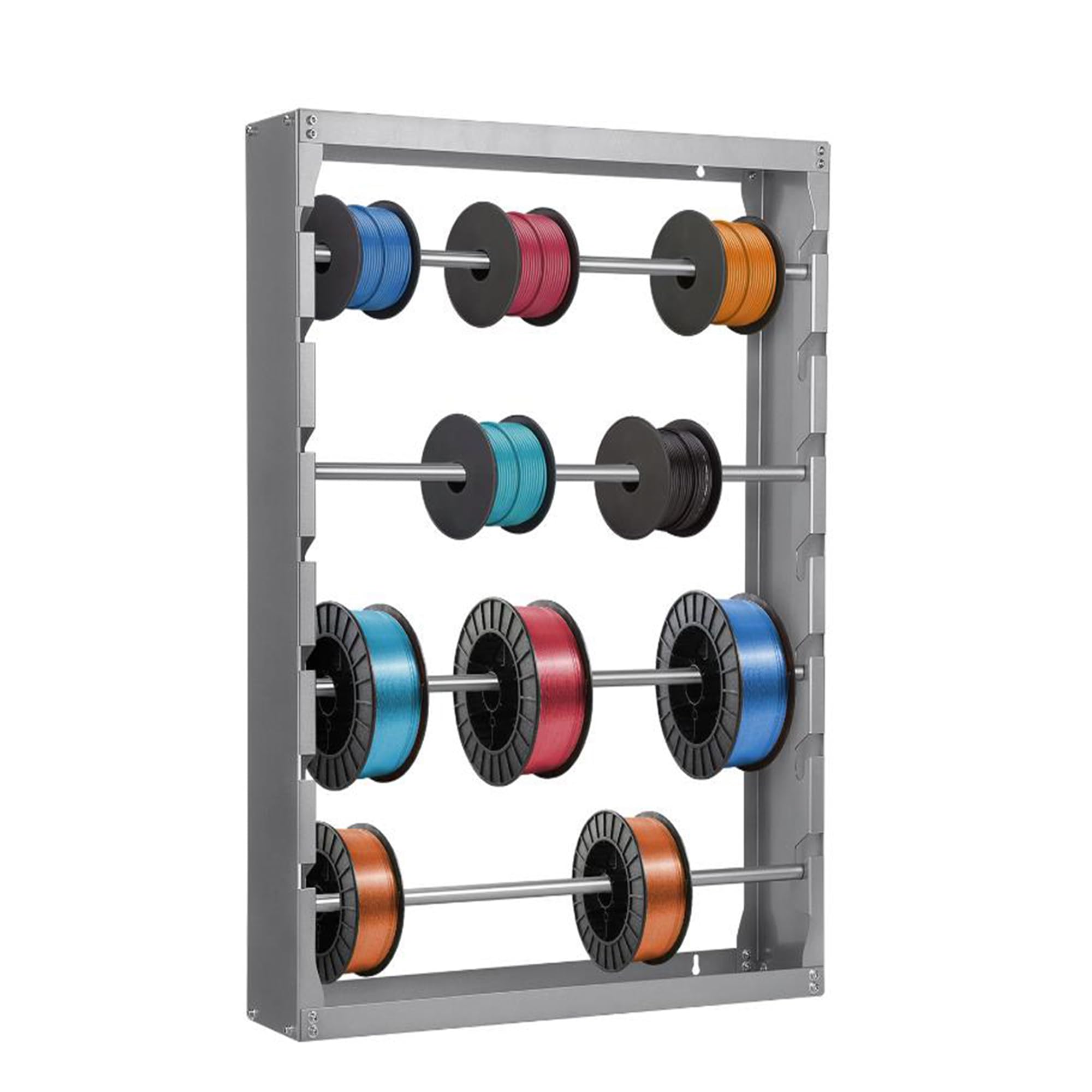 Wall Mounted Wire Spool Rack - 4 Adjustable Cold-Rolled Steel Rods Cable Organizer for Electrical Tools, Ribbon Storage & Industrial Use | Perfect for Workshop, Garage & Retail Store Organization (Gray)