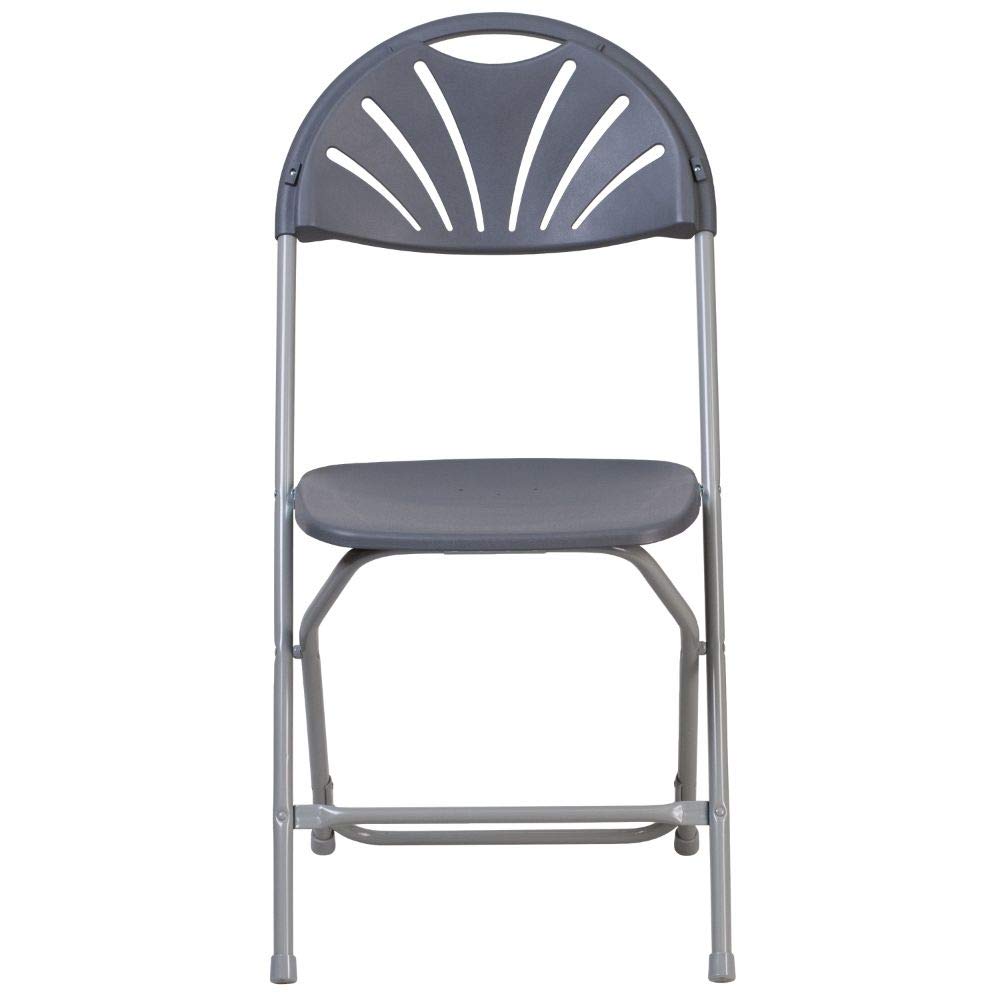 Flash Furniture 2 Pack HERCULES Series 650 lb. Capacity Charcoal Plastic Fan Back Folding Chairs - Heavy Duty Stackable Chairs for Outdoor Events, Parties, and Camping
