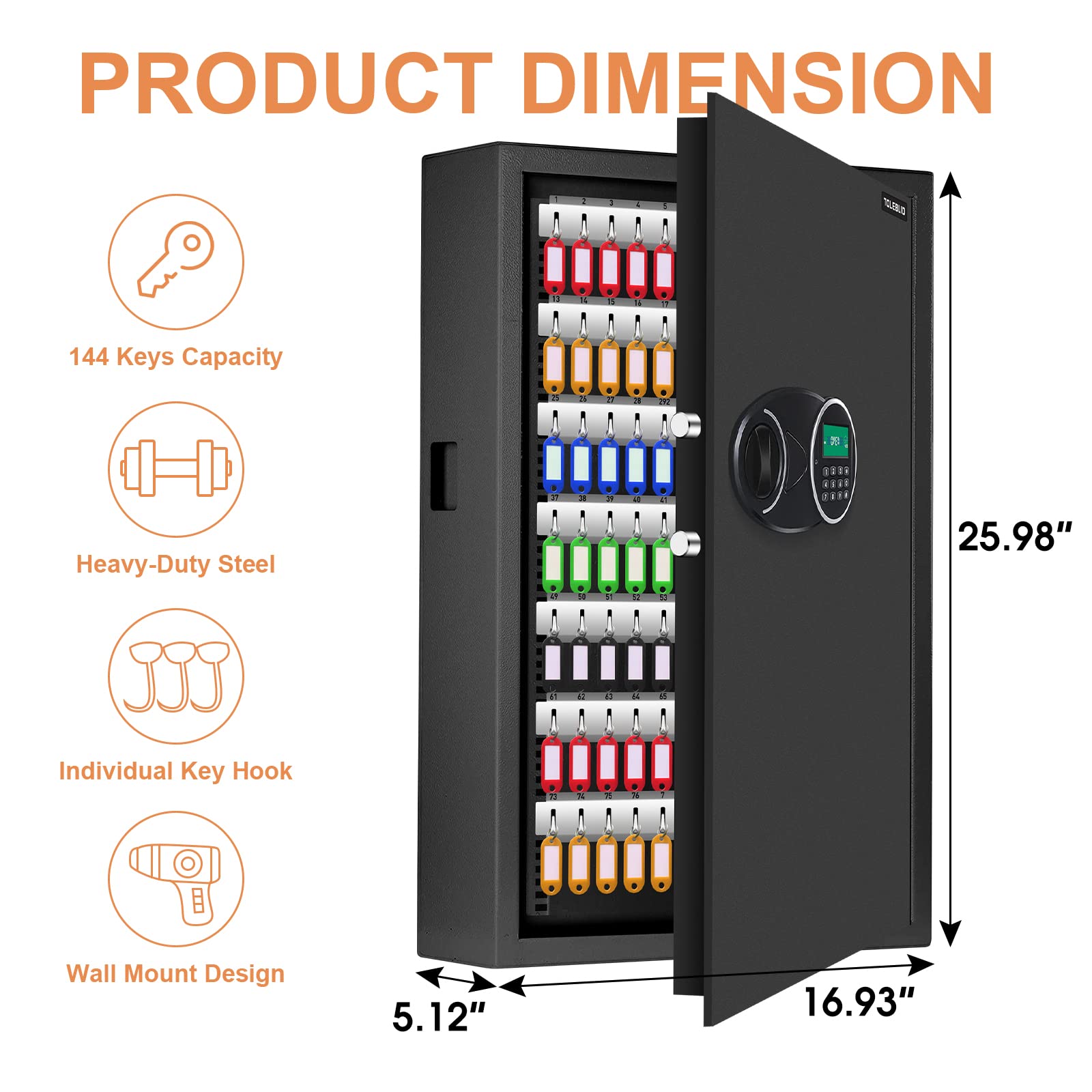 144 Position Key Lock Box Wall Mount with Combination Lock - Digital Key Cabinet for Car, Hotel, Office & Home Security - Adjustable Key Safe for Property Management, Vacation Rentals & Emergency Access