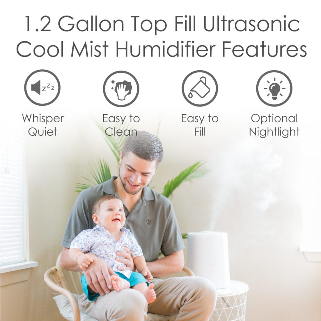 Top Fill Cool Mist Humidifier for Bedroom & Nursery - Quiet Ultrasonic Air Humidifier with Essential Oil Diffuser - Perfect for Dry Air Relief, Allergies & Better Sleep
