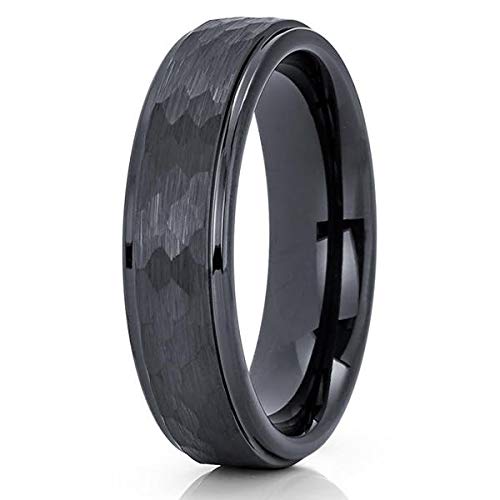 Hammered Black Tungsten Wedding Ring - 6mm for Men, Anniversary & Engagement Gifts