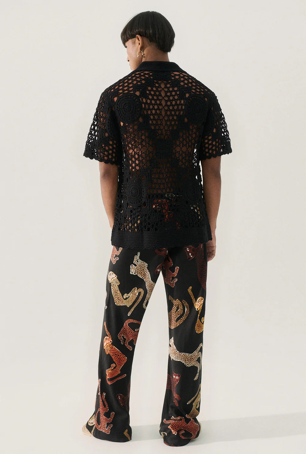 Bias Cut Pants for Women - Stylish Jaguar Print Black High Waist Trousers for Casual Wear & Office Outfits