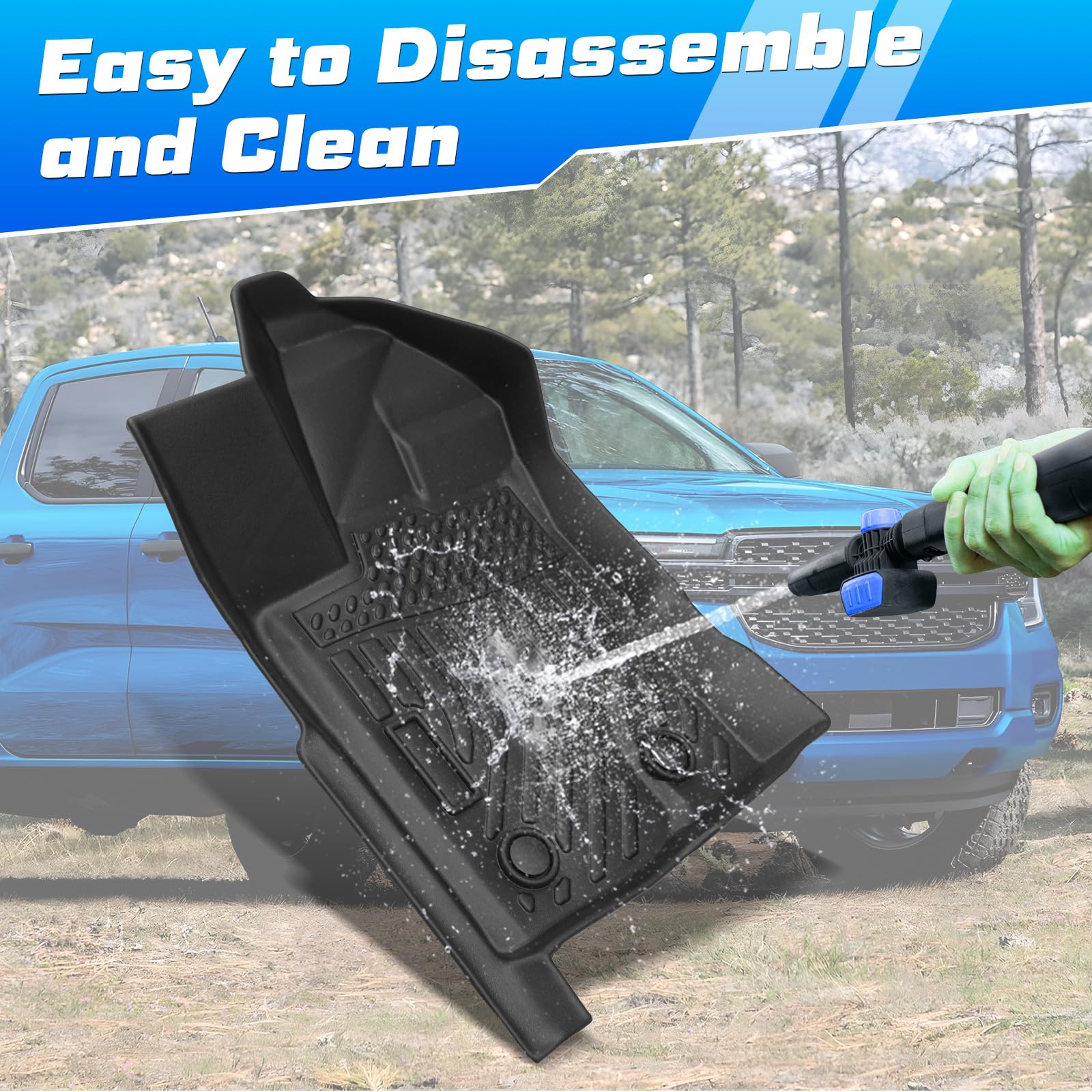 2019-2023 Ford Ranger SuperCrew All Weather Floor Mats - Heavy Duty 3PCS Front & 2nd Row Car Mats Set, Non-Slip Black Rubber Liners - Perfect for Off-Roading, Camping & Daily Driving Protection