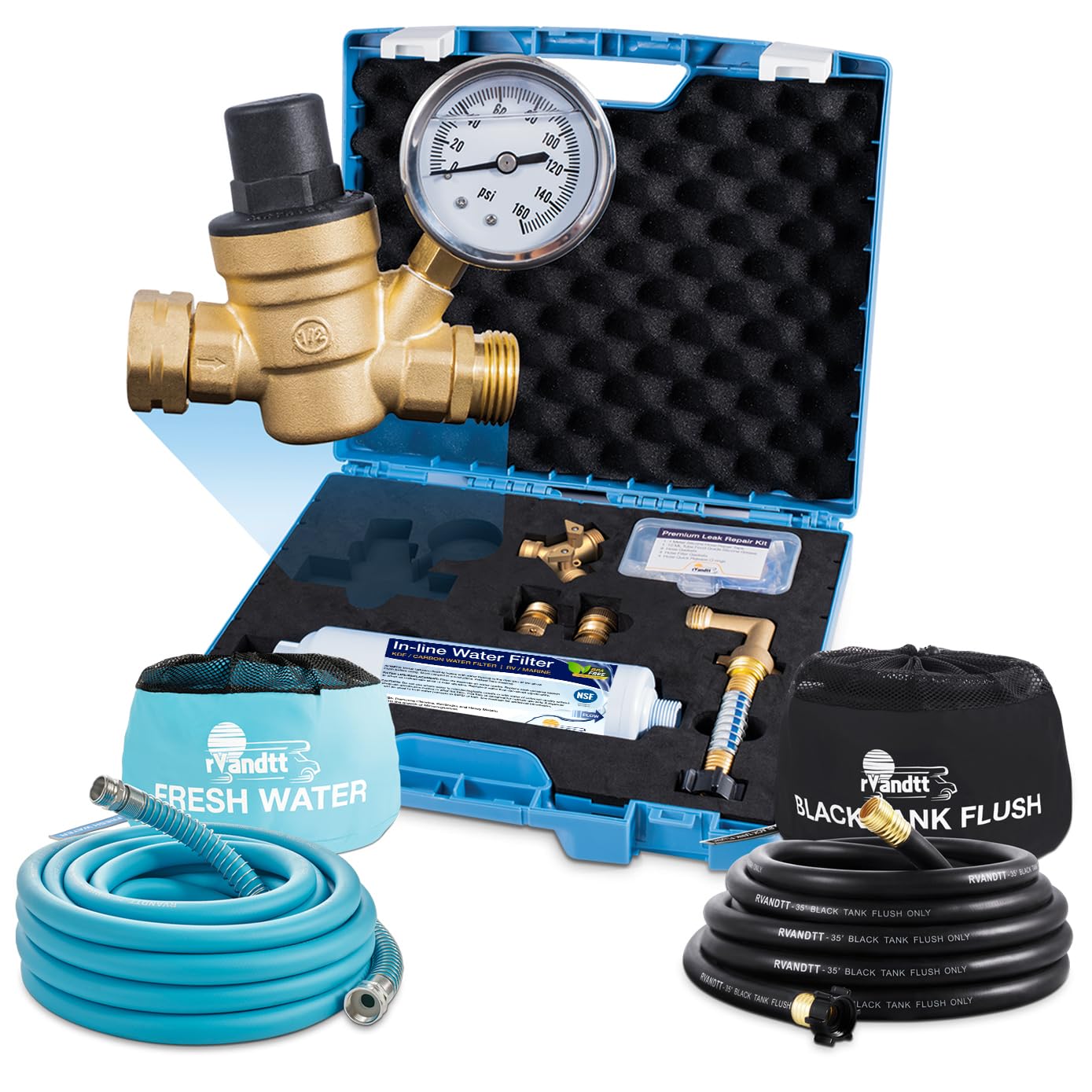 RV Fresh Water Kit with Hose & Regulator - for Safe Drinking & Sanitation in Camping